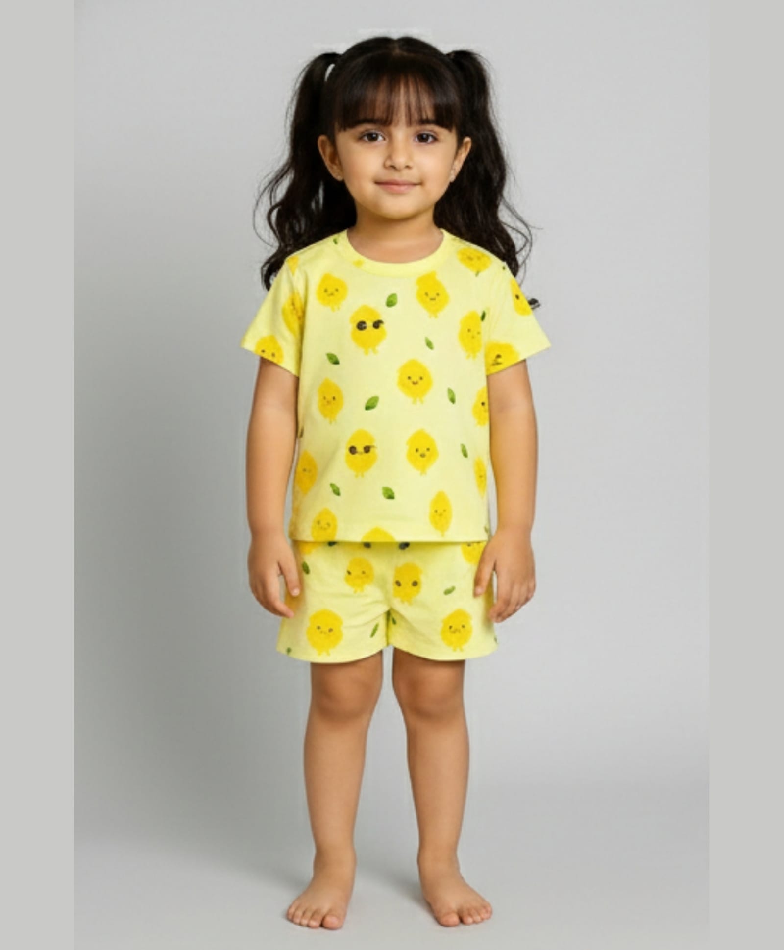 Tiny Hugs Cotton Knit Half Sleeves Lemon Printed Coordinating Tee & Shorts Set - Lemon-picture-14