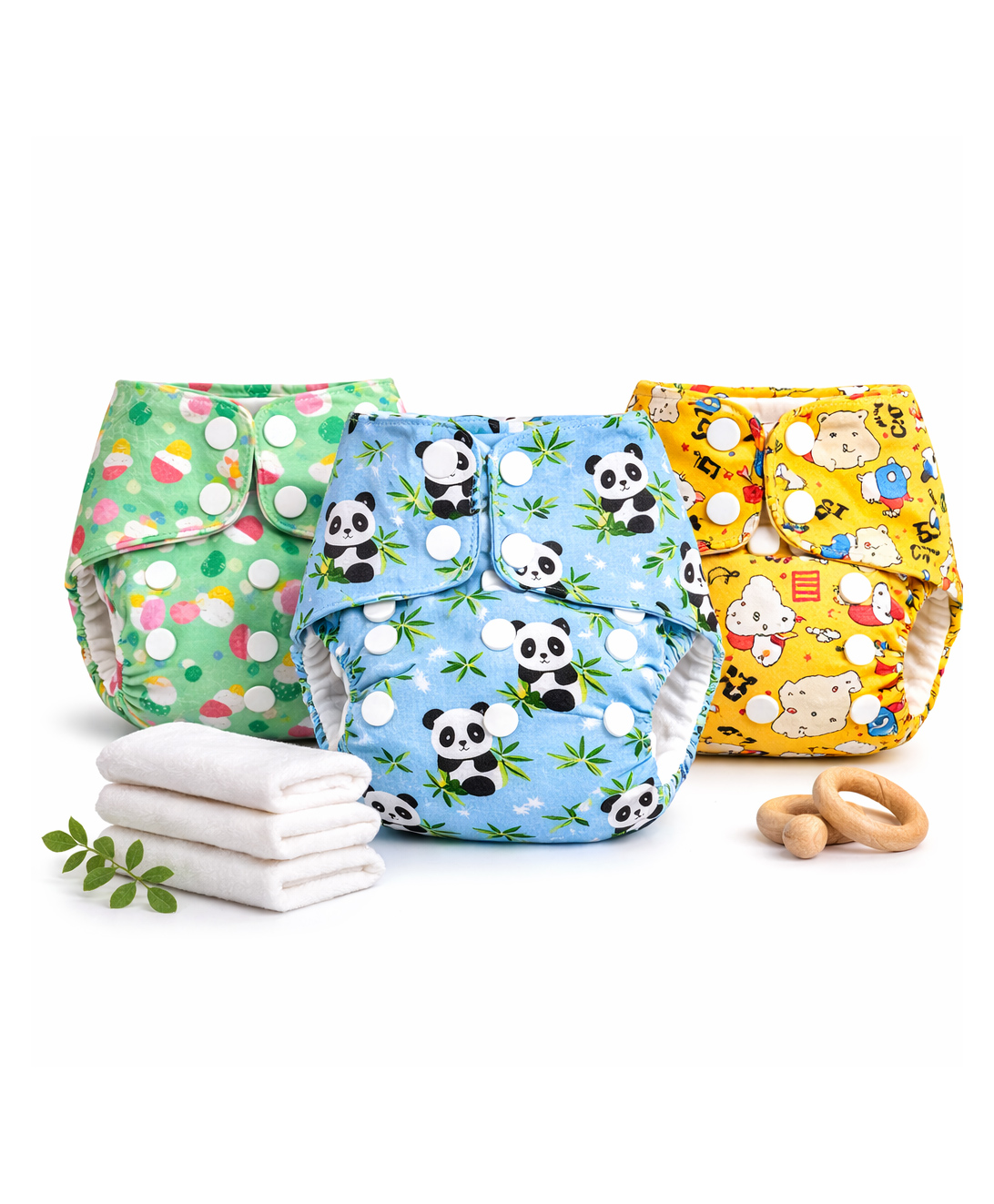 TUMMY Reusable Cloth Diapers Leak-Proof, 100% Cotton, Adjustable with 3 Inserts Pack of 3.-picture-2