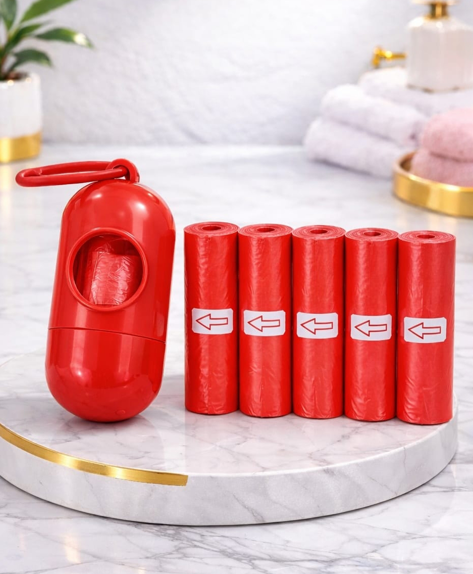 Joy Buzz Baby Disposable Diaper Bags With Dispenser Waste 5 Refill Rolls/75 Bags Convenient Quick Disposal Trash Leak And Odours Proof (Red)-picture-0