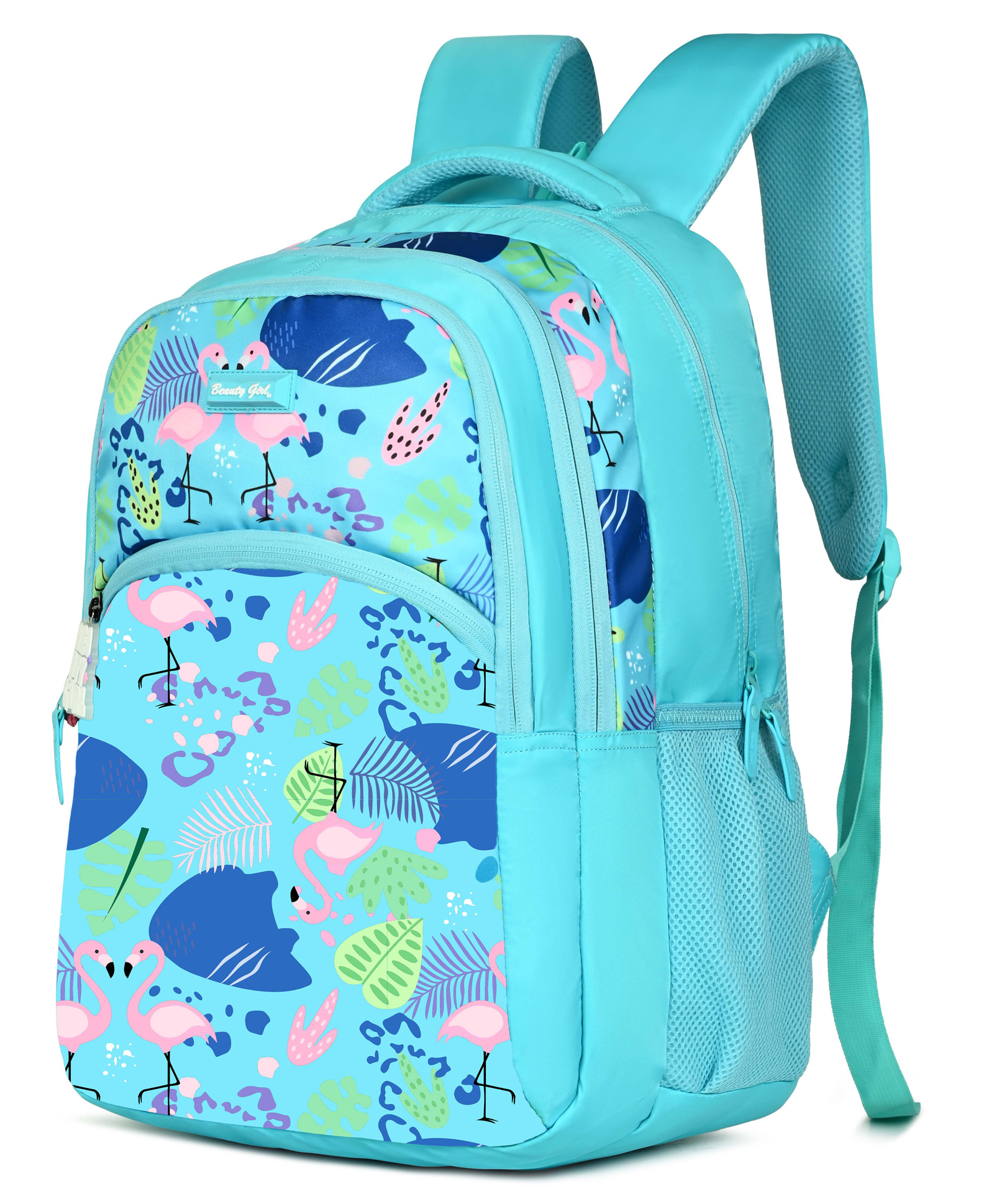 Beauty Girls Height 19 Inches School Bag 34 Litres & Water Resistant With Hotshot Flamingo Print - SEea Green-image-13