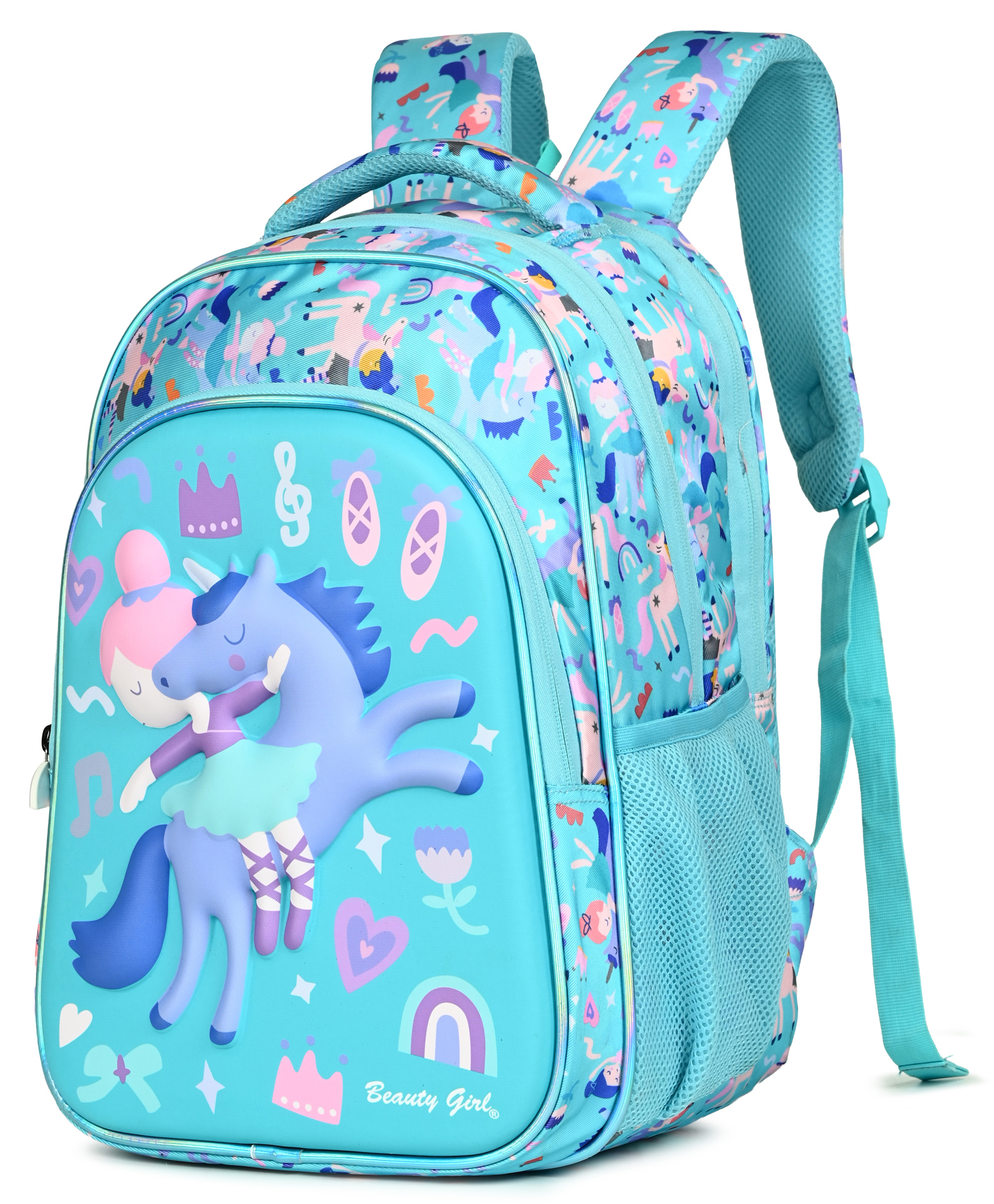 Beauty Girls Height 15 Inches School Bag 22 Litres & Water Resistant With Hotshot Unicorn Print - Sea Green-image-15