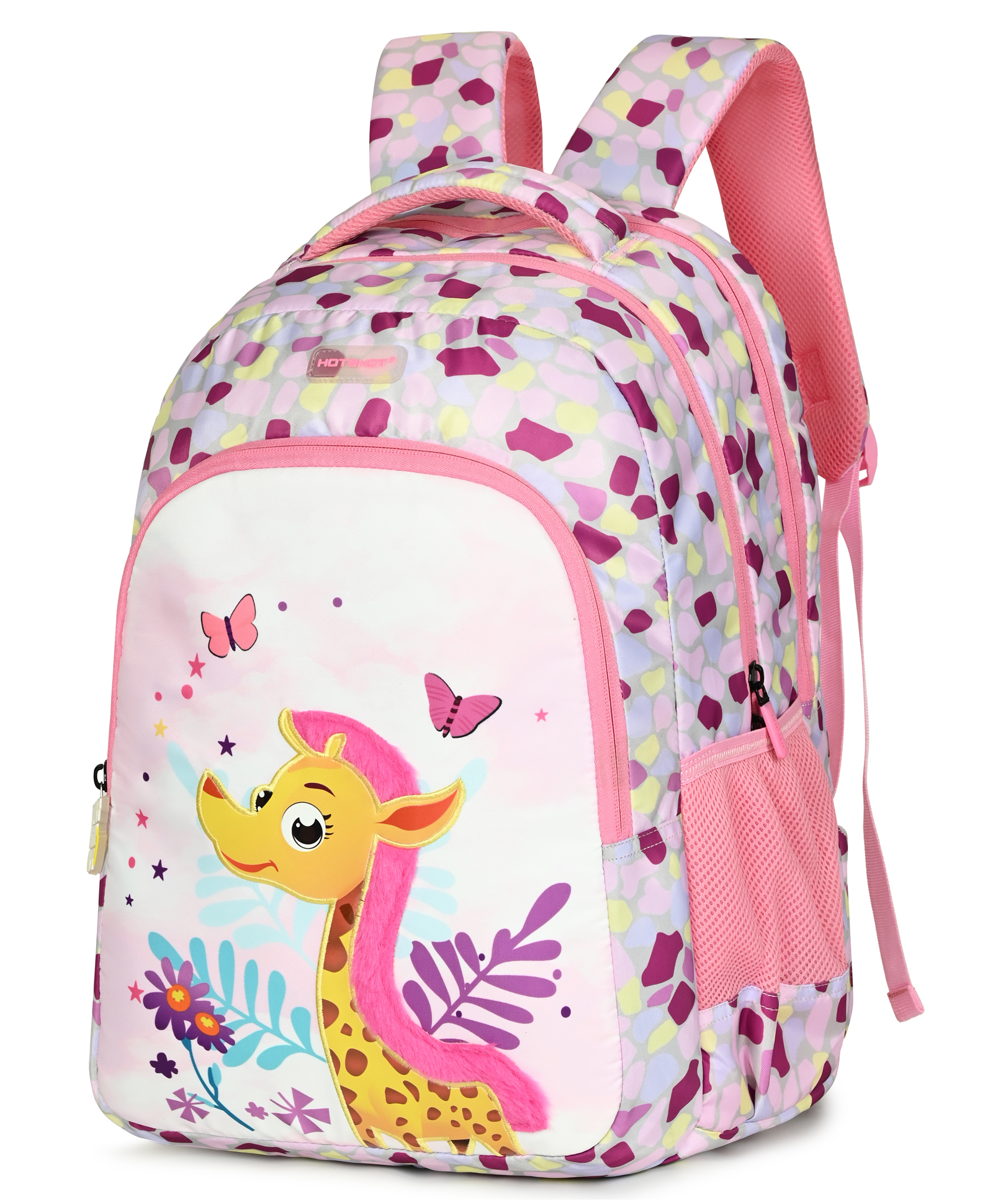 Hotshot Height 18 Inches School Bag 32 L Water Resistant Backpack with Wild Buddy Print - White & Pink-image-4