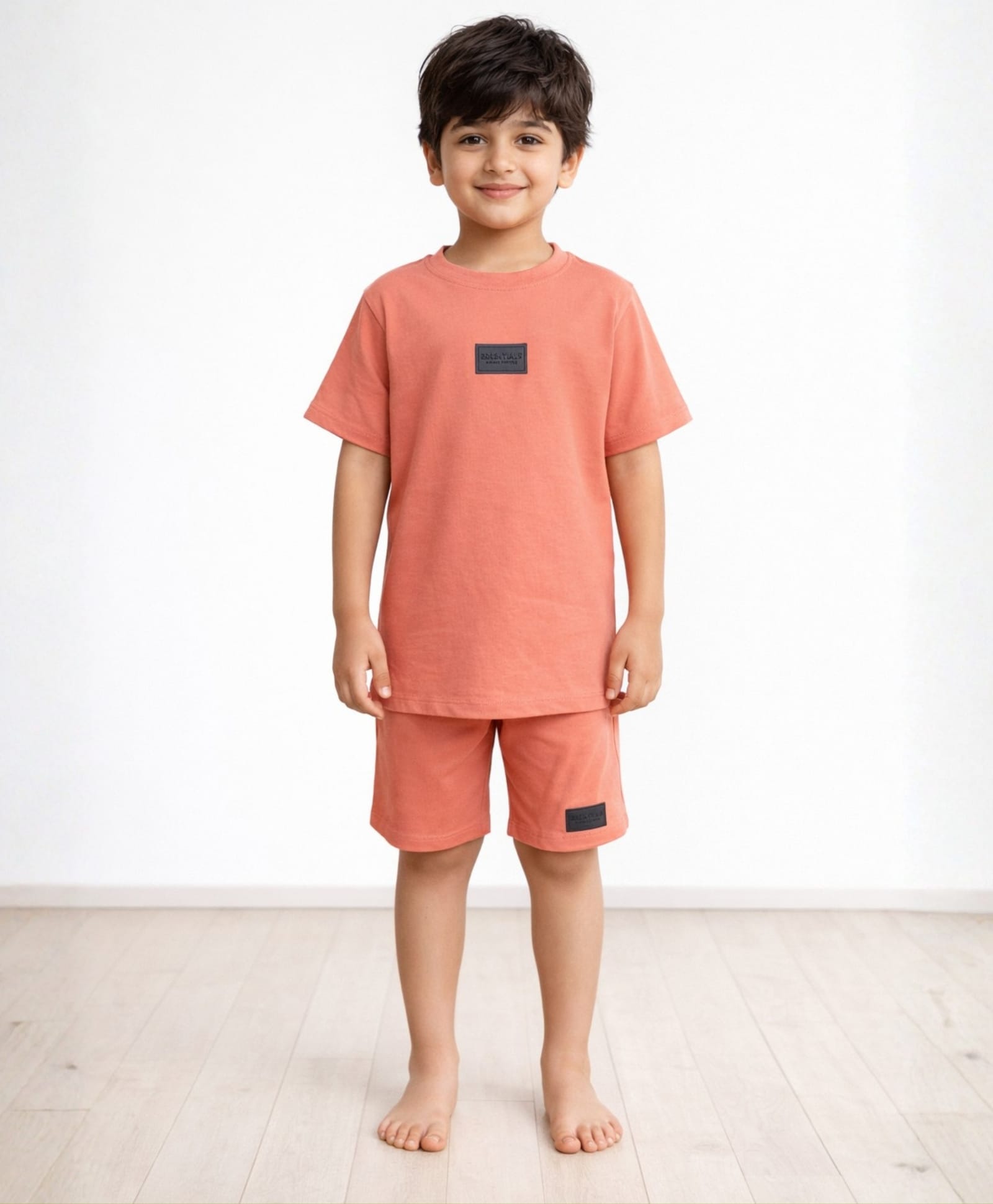 Anthrilo Cotton Knit Half Sleeves Patch Detailed Tee & Shorts Night Suit - Orange-picture-14