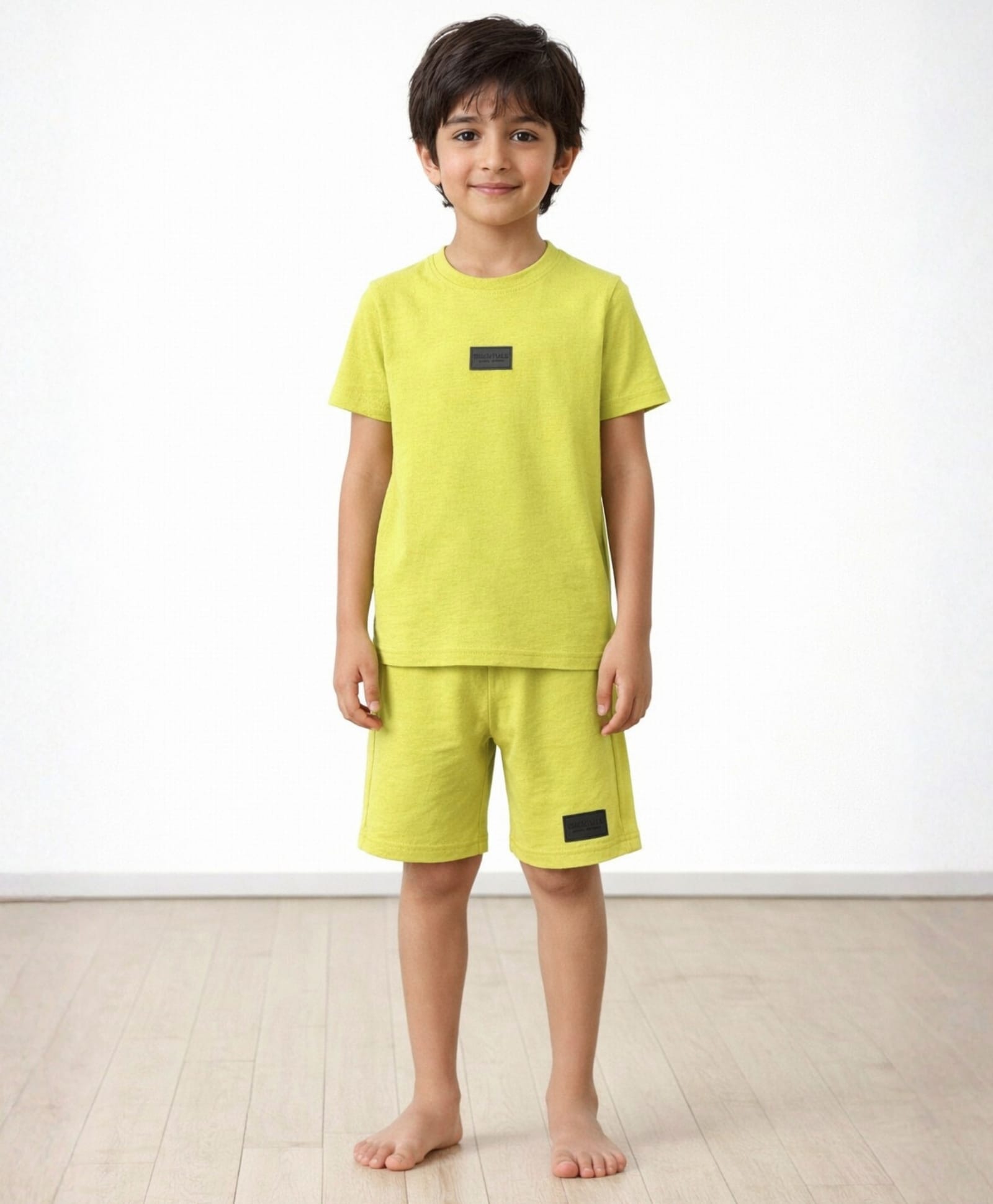Anthrilo Cotton Knit Half Sleeves Patch Detailed Tee & Shorts Night Suit - Yellow-picture-30