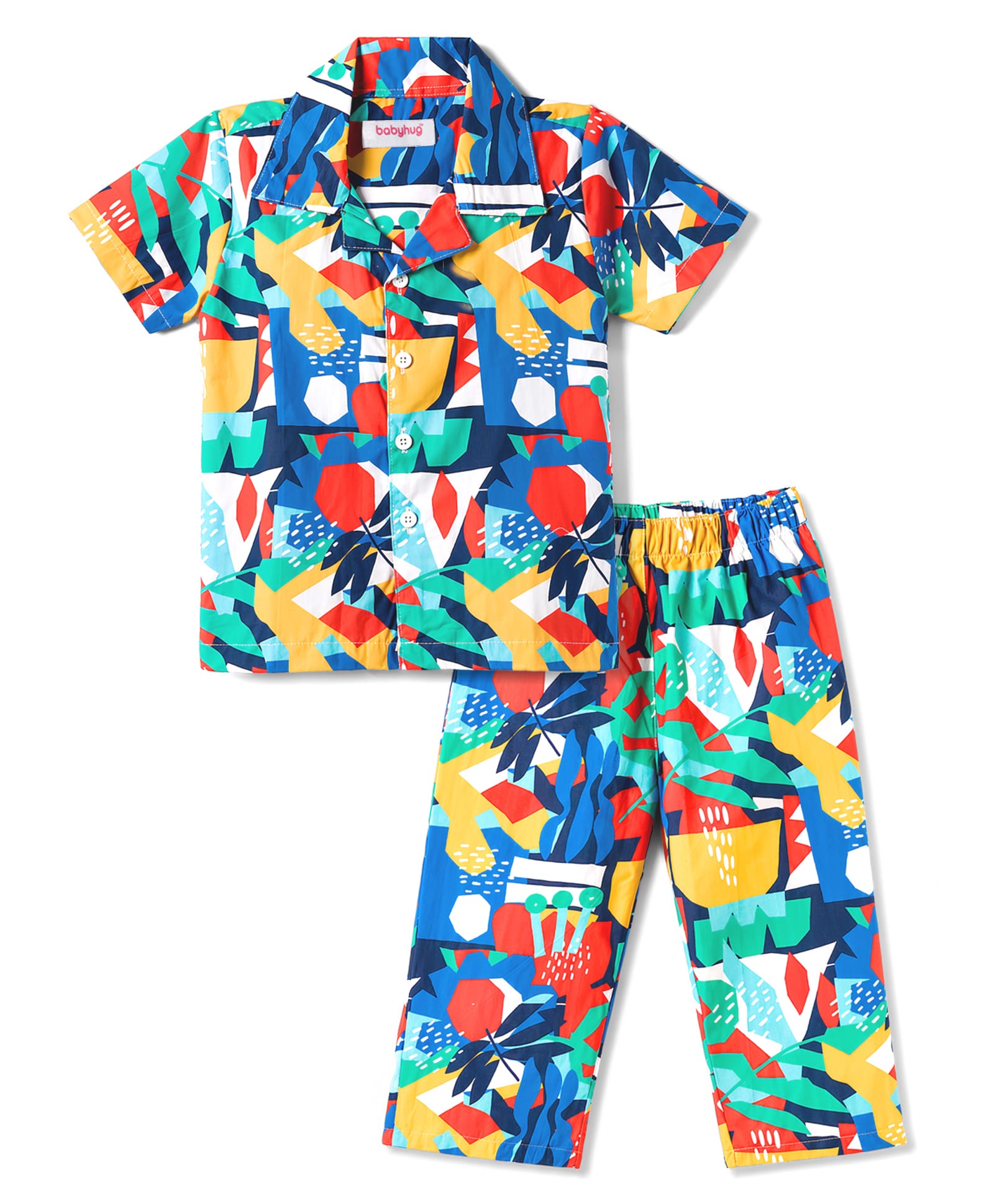 Babyhug Cotton Woven Half Sleeves Printed Shirt & Pyjama Co-ord Night Suit - Blue-picture-30