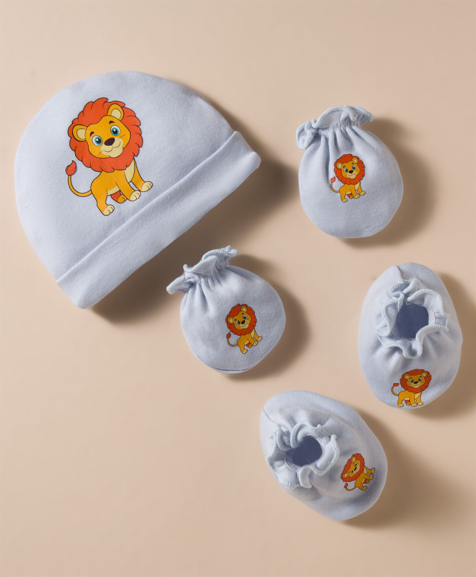Bubble Pop Interlock Knit Cap Mitten & Booties With Lion Print Blue - Diameter 17 cm-image-33