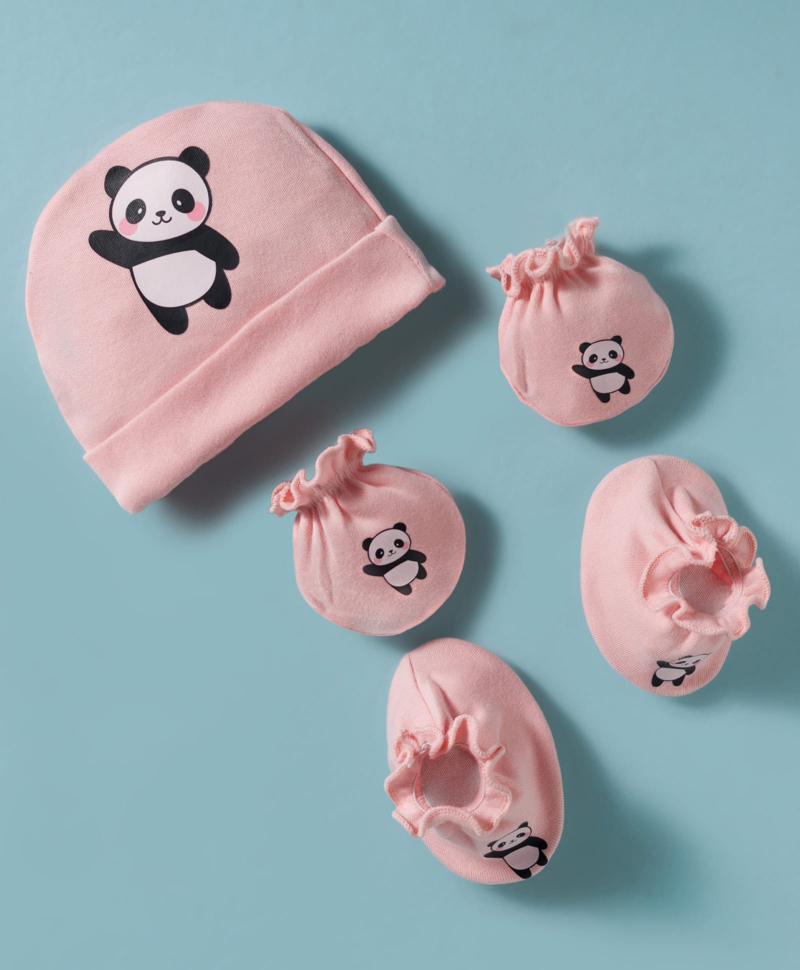 Bubble Pop Interlock Knit Cap Mitten & Booties With Panda Print Peach - Diameter 15 cm-picture-28