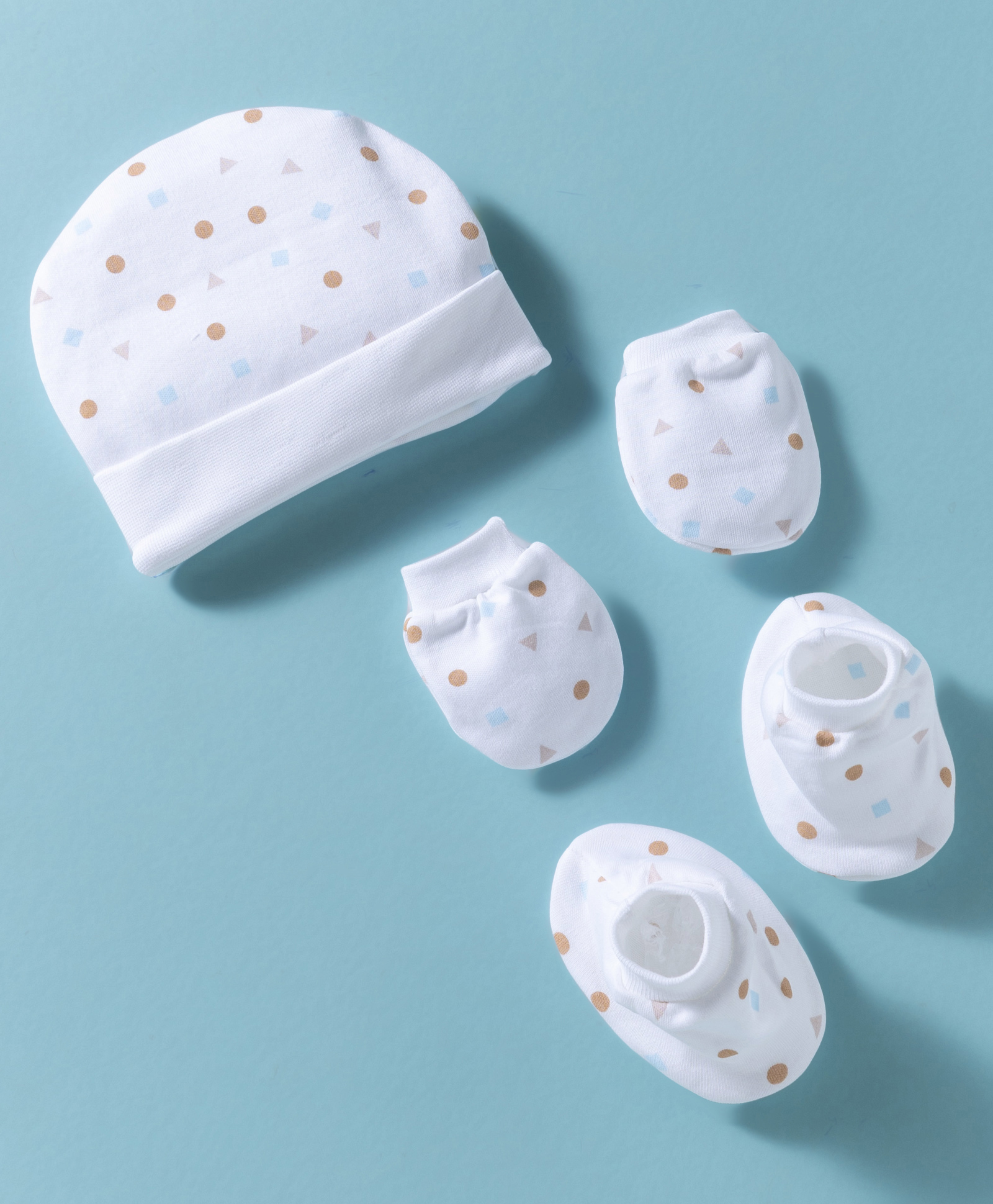 Bubble Pop Interlock Knit Cap Mitten & Booties Set With Star Print White - Diameter 15 cm-picture-16