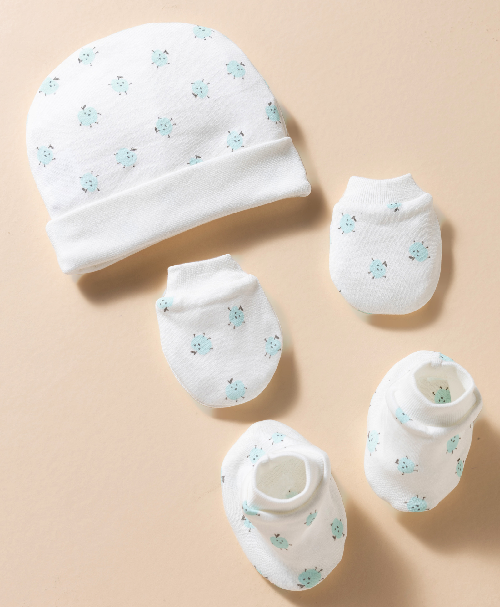 Bubble Pop Interlock Knit Printed Cap Mitten & Booties Set White - Diameter 15 cm-image-28