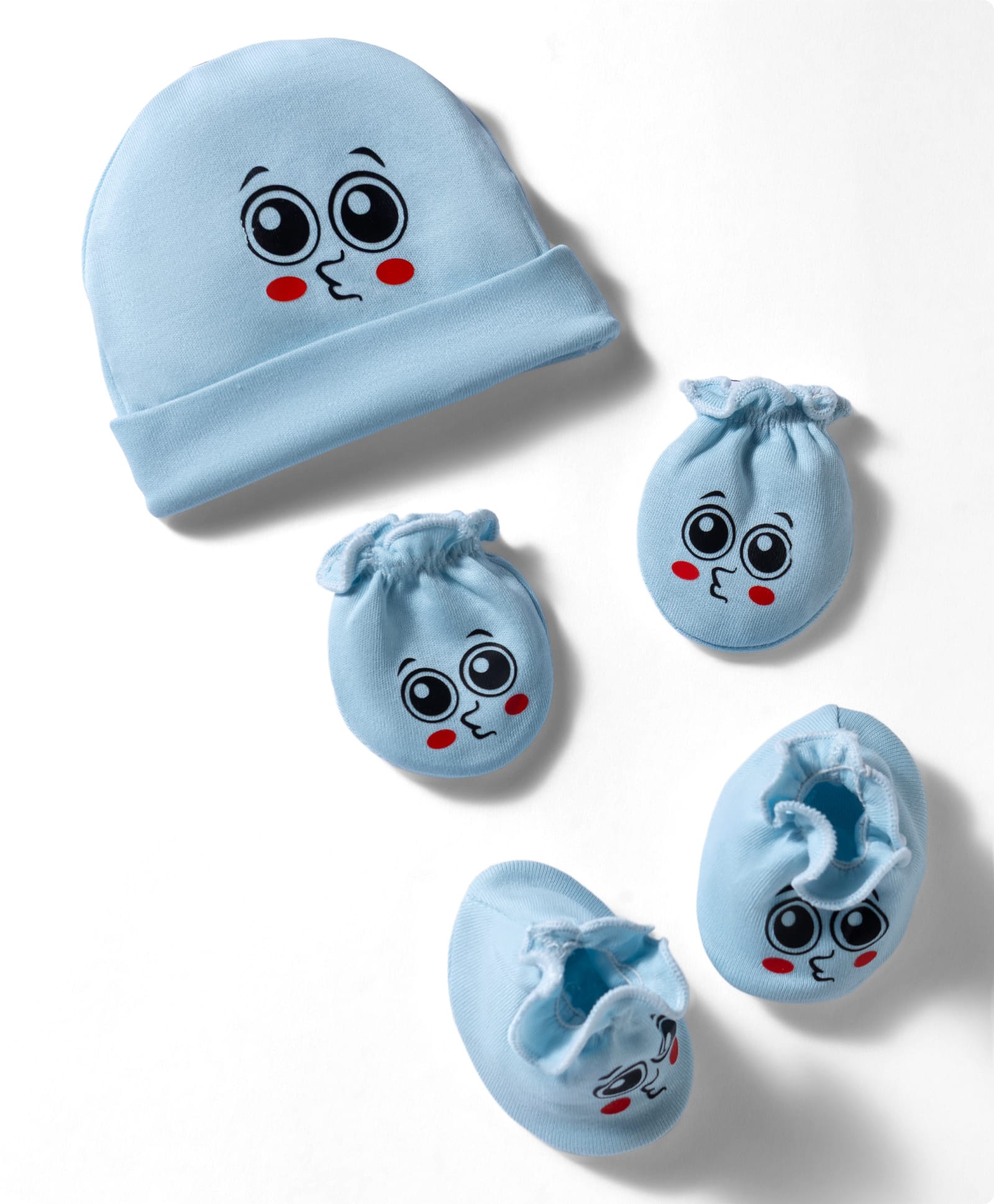 Bubble Pop Interlock Knit Cap Mitten & Booties With Face Print Blue - Diameter 16 cm-picture-38