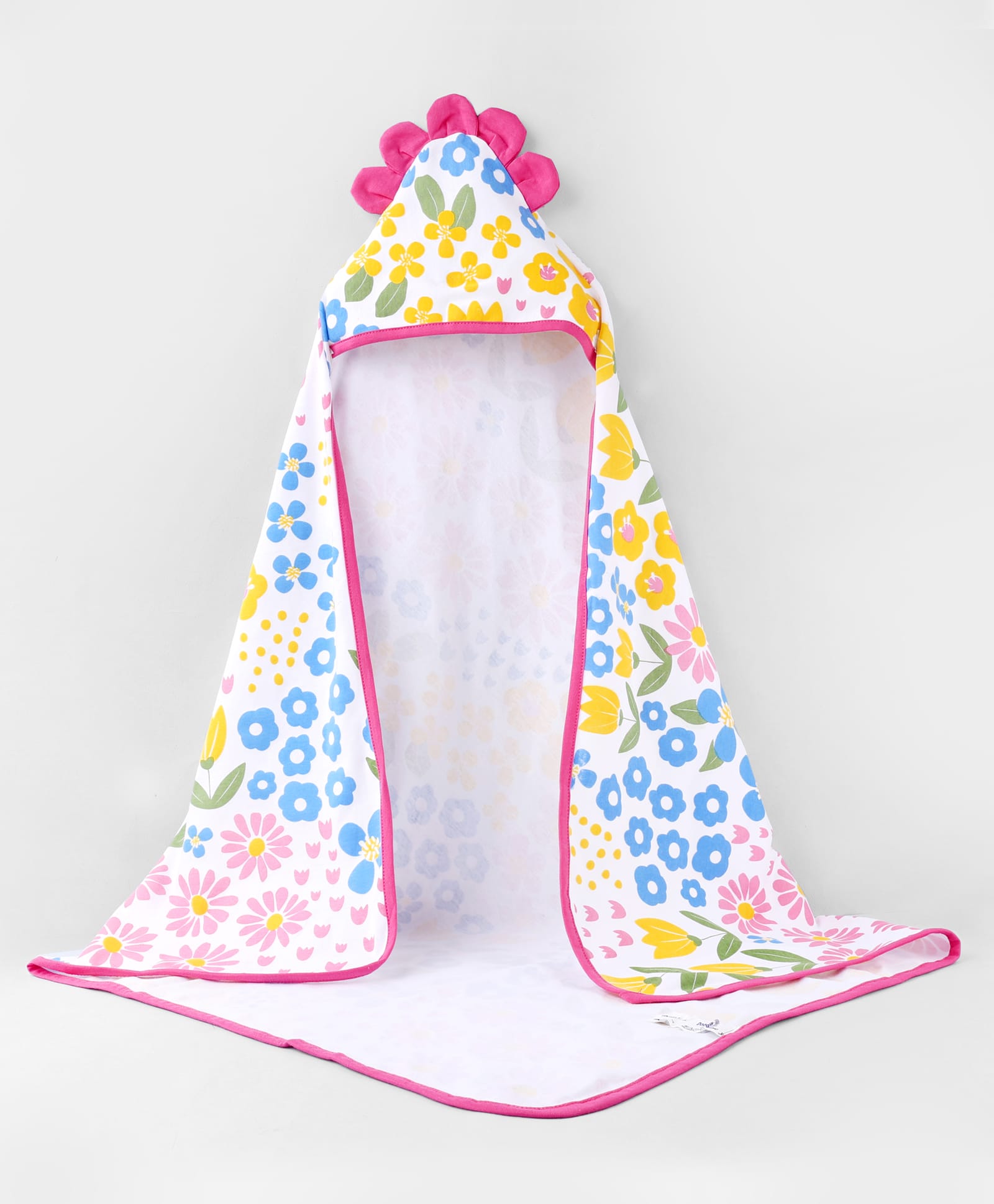 Doodle Poodle 100% Cotton Interlock Knit Hooded Floral Printed Bath Towel L 83 x B 83 cm - Bright White & Pink-image-26