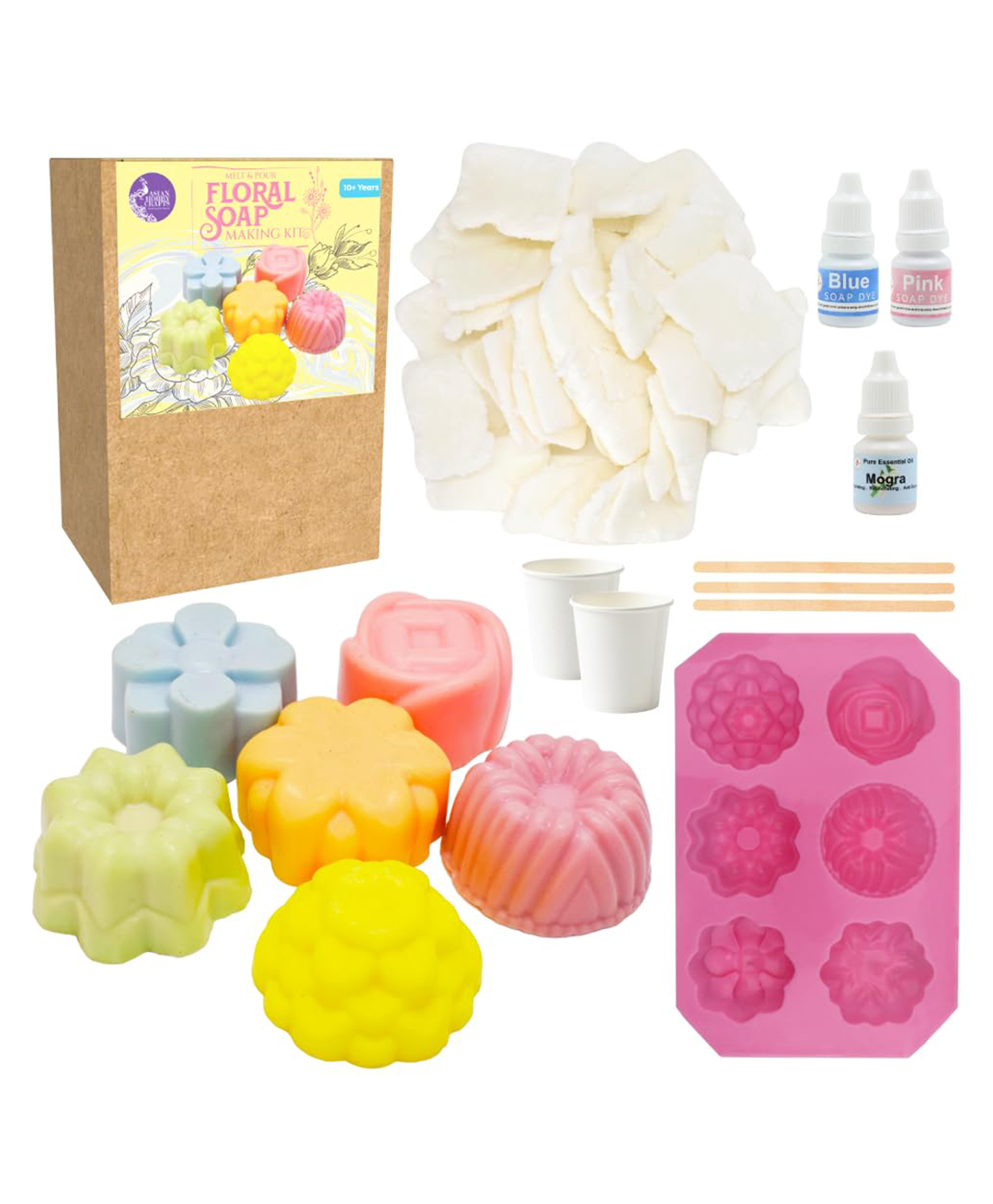 Asian Hobby Crafts Floral Soap Making Kit for Kids. Educational DIY STEM craft with silicone molds & natural soap base. Hands-on science fun and a perfect birthday gift for boys & girls.-image-6