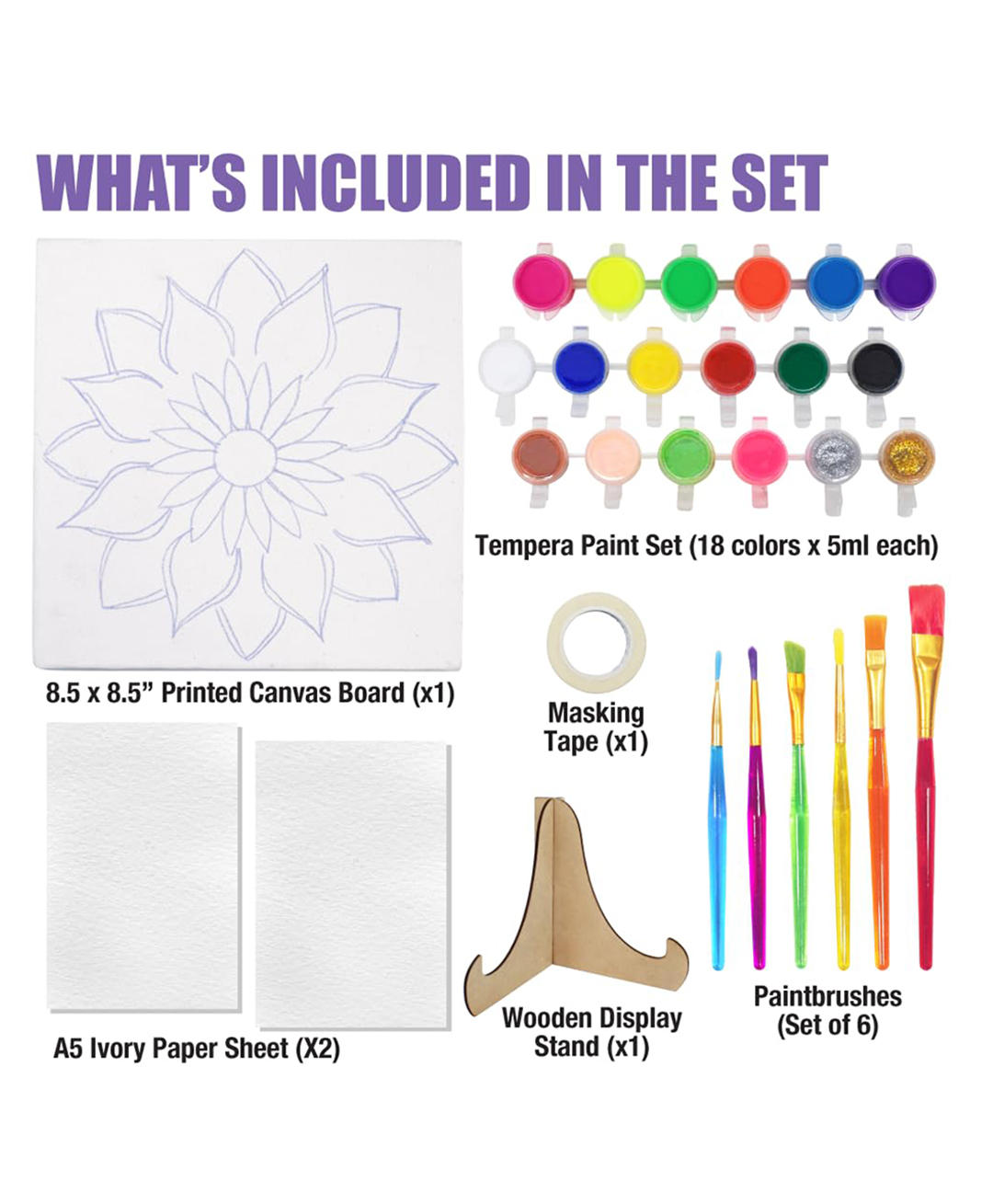 Asian Hobby Crafts Painting Set for Beginners with Printed Canvas Board, Tempera Paints & Accessories | DIY Painting Art Set, Hobbyist, Students, School Projects & Ideal Art Gift Set for Adults & Kids-image-28