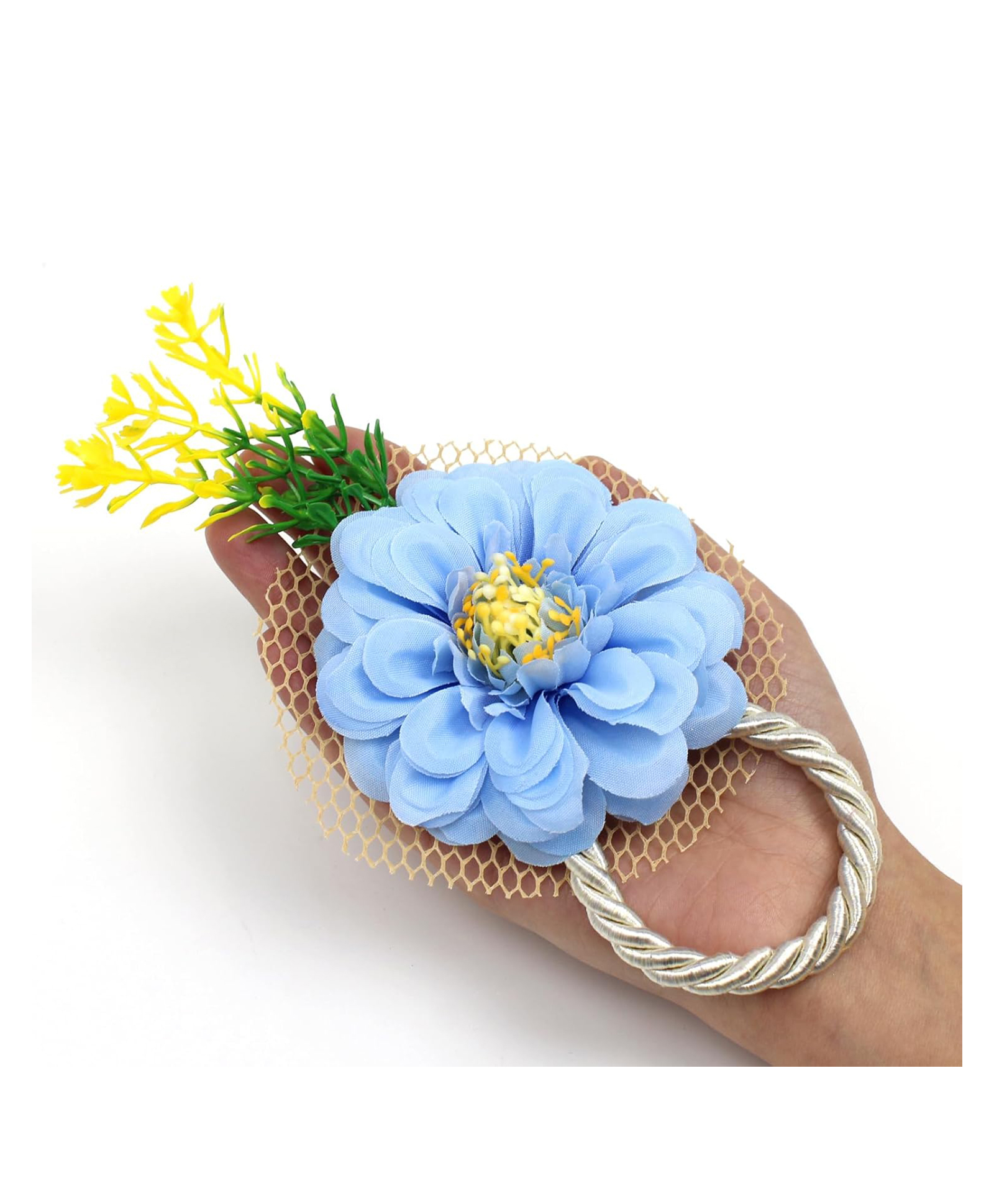 Asian Hobby Crafts 6 Pcs Handmade Artificial Dahlia Fabric Flower Bunch for Gift Packing, Wedding Trousseau & Hamper Decoration, Floral Brooch for DIY Craft, Home & Party Decor for DIY Gift Wrapping-image-5