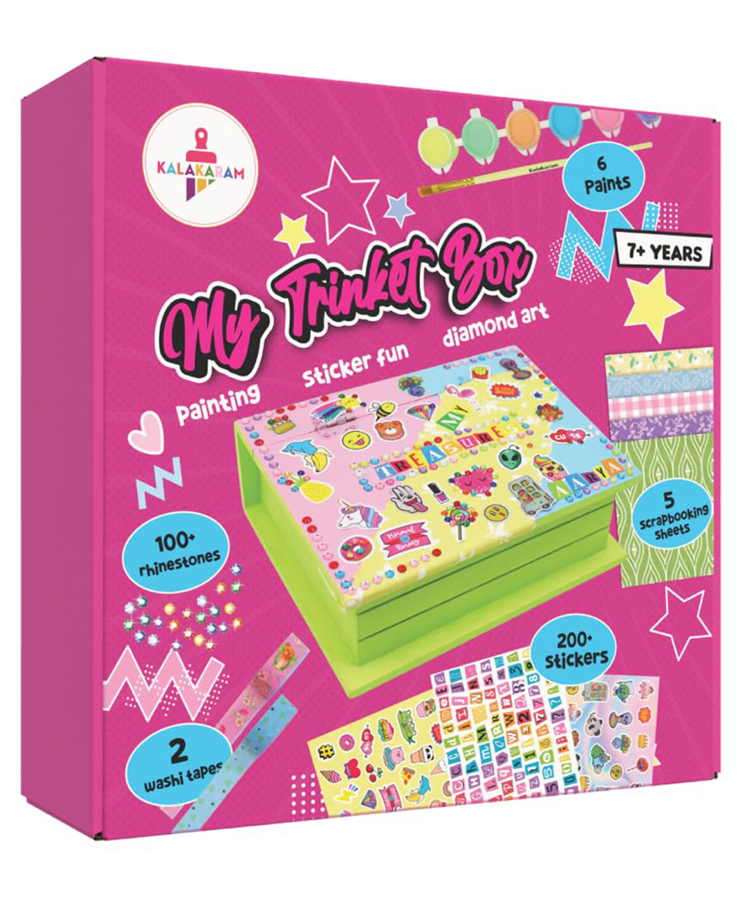 Kalakaram DIY Trinket Box Decorating Kit for Kids with 200+ Pcs & Strickers | Creative Daimond & Painting Art and Craft Activity Set, Return Gifts for Birthday for Girls, Boys & Multi Purpose Use-image-23