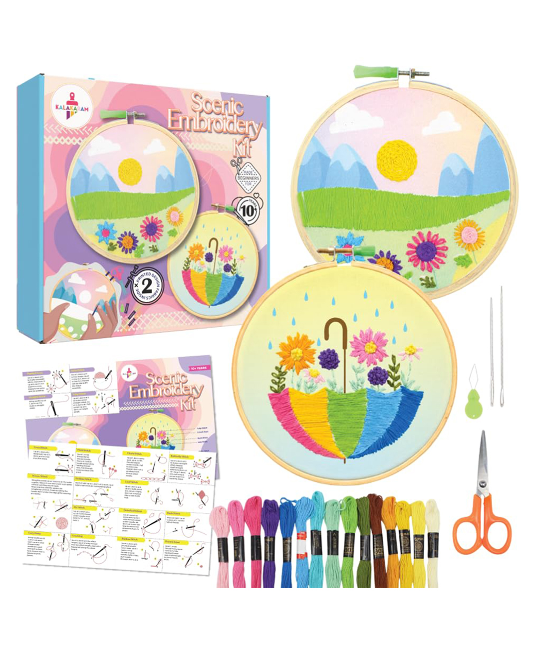 Kalakaram Scenic Embroidery Kit with Printed Fabric, Hoop Ring, Thread & Tools | Hand Stitching Kit for Adults & Beginners | Perfect DIY Sewing Art & Craft Gifts for Girls & Women-image-42