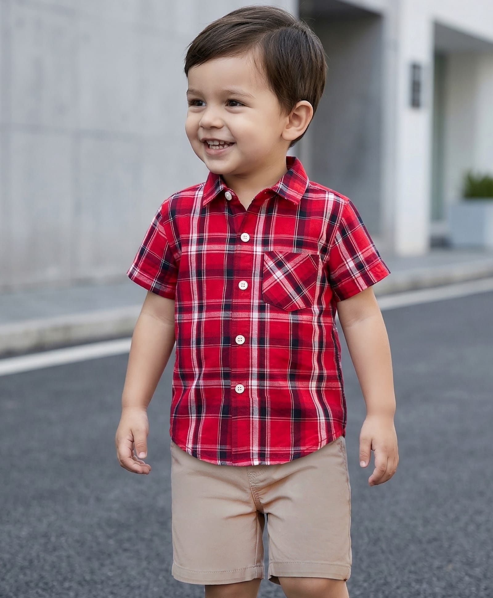 Babyhug Cotton Woven Half Sleeves Checked Shirt & Shorts Set - Red & Beige-image-24