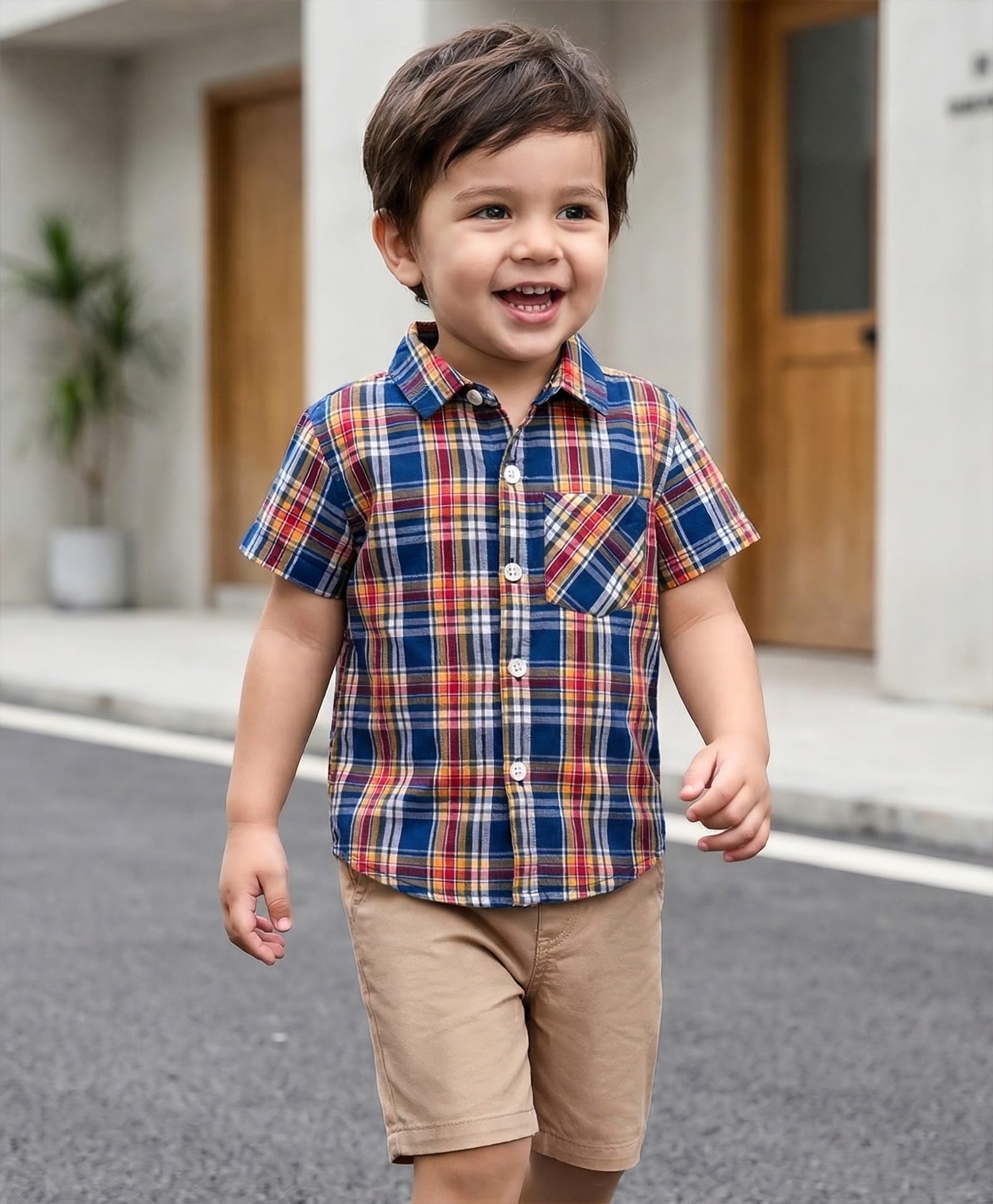 Babyhug Cotton Woven Half Sleeves Checked Shirt & Shorts Set - Multicolour-image-34
