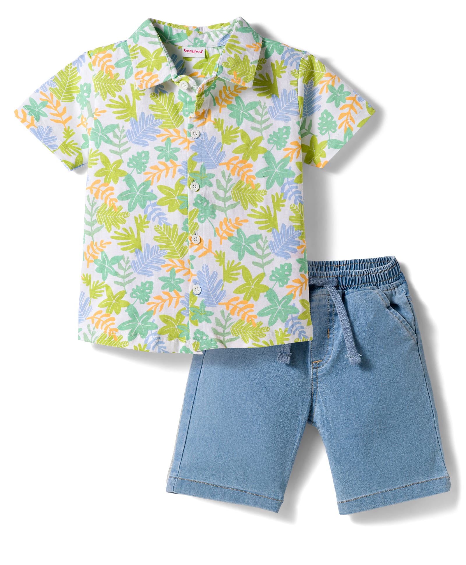 Babyhug Single Jersey Knit Half Sleeves Floral Printed Shirt & Shorts Set - Multicolour-image-40