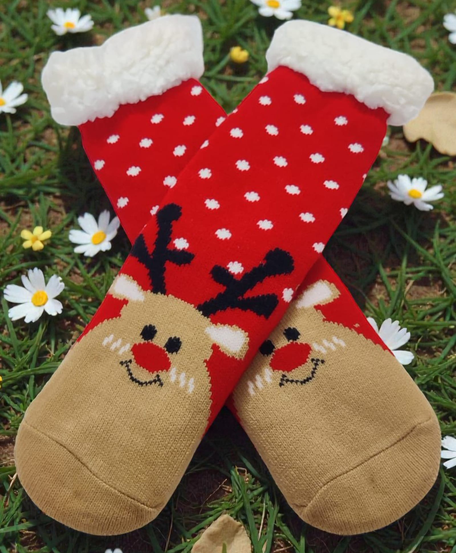 Butterthief Woollen Knit Christmas Theme Reindeer Designed Anti Skid Socks - Red-picture-27