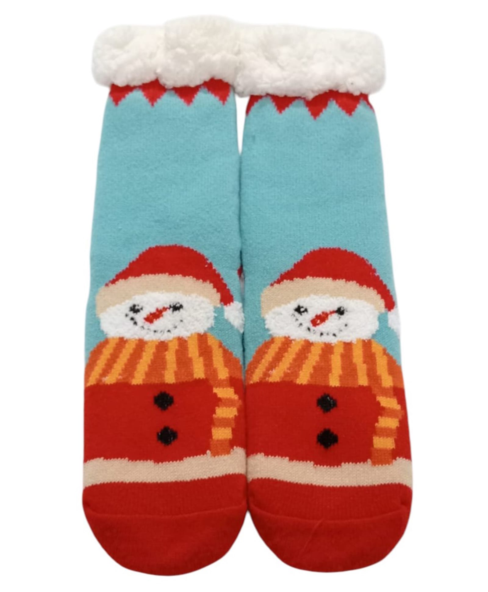Woollen Knit Christmas Theme Snowman Designed Anti Skid Socks - Sky Blue-image-42