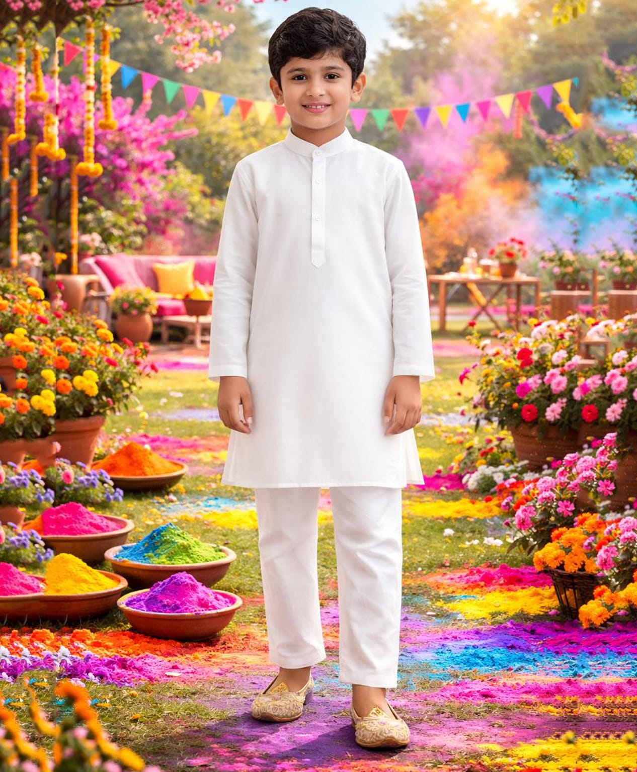 Pspeaches Cotton Woven Full Sleeves Solid Kurta Pyjama Set - White-picture-39