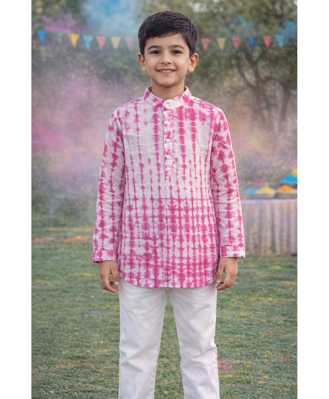 Pspeaches Cotton Woven Full Sleeves Tie Dye Kurta Style Shirt - Pink-picture-12