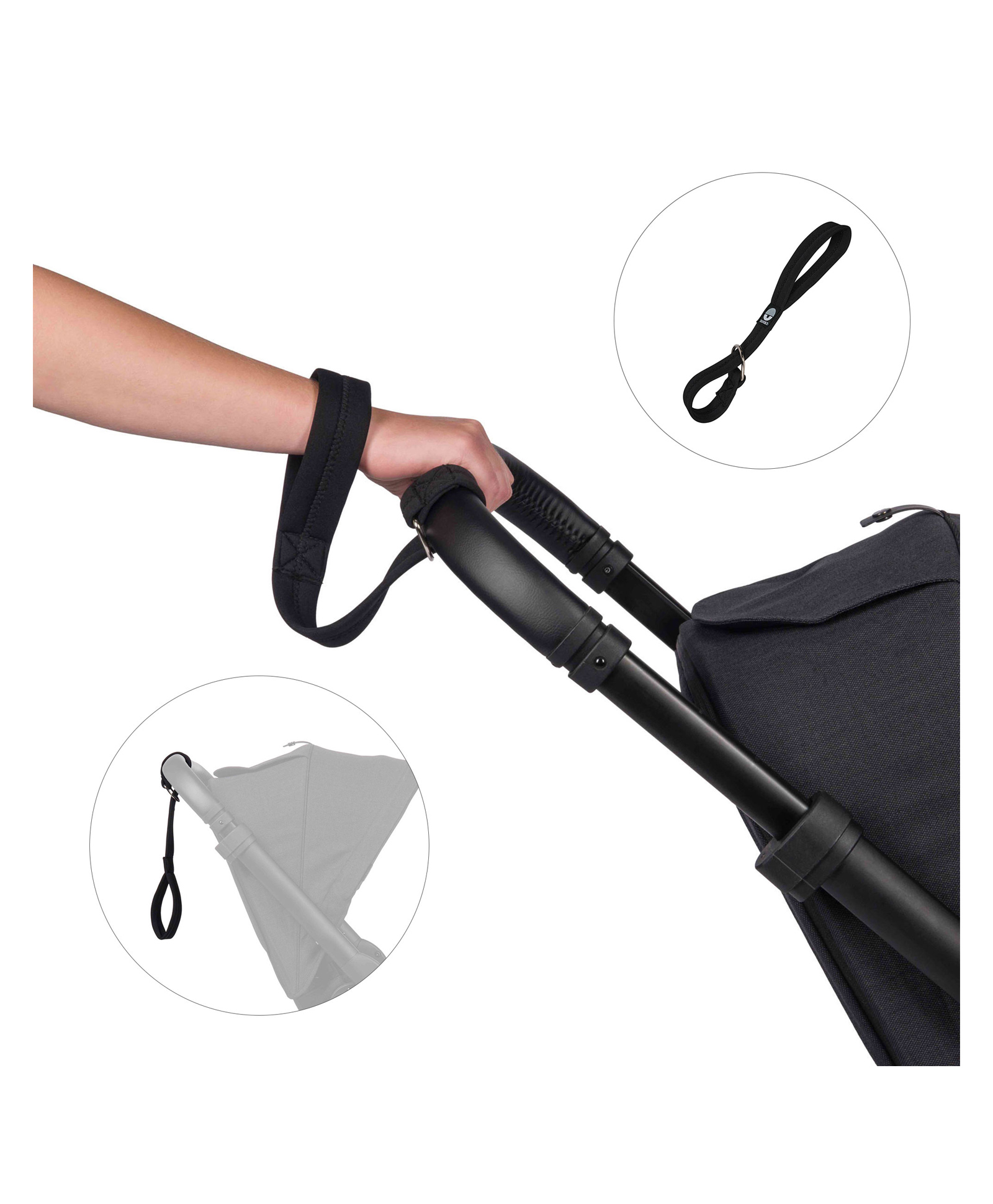 Dooky Stroller Safety Strap with Wrist Loop Universal Baby Pram Safety Harness, One-Hand Control Anti-Slip for Buggy & Stroller Handle, Durable Adjustable Baby Safety Accessory - Black-image-2