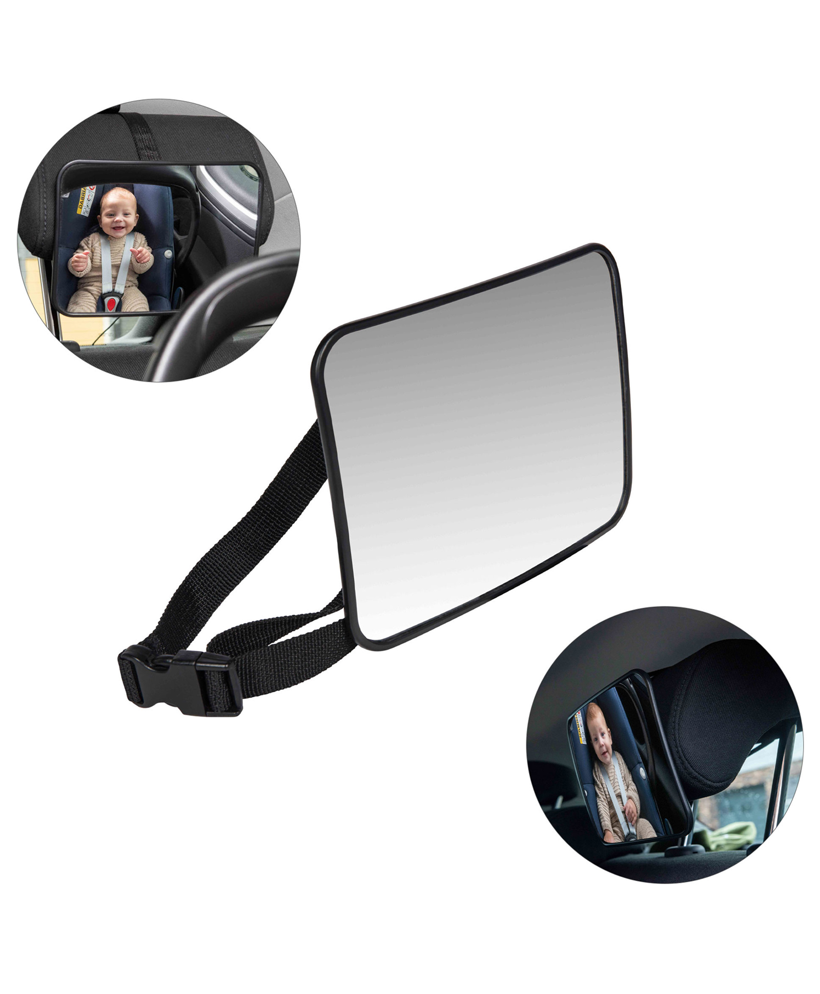 Dooky Small Baby Car Mirror for Rear Facing Seat Compact Shatterproof Back Seat Baby Mirror, Adjustable Headrest Mount Mini Infant Car Seat Mirror, Clear Convex View Safety Observation - Black-picture-26
