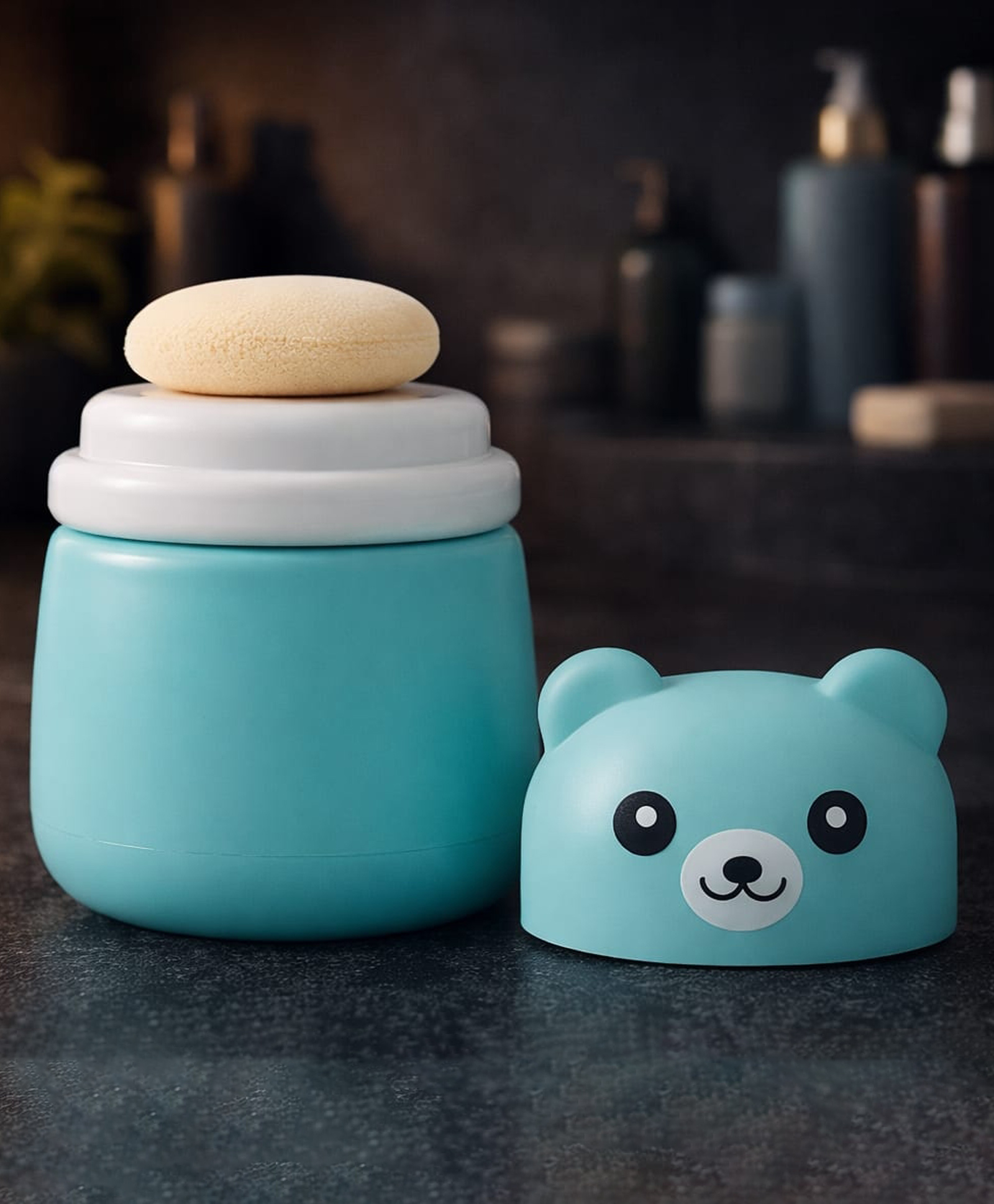 Baby Powder Puff with Storage Case Soft Sponge Powder Applicator for Newborn & Kids Cute Bear Design Skin Friendly Baby Powder Box ( Blue )-image-13