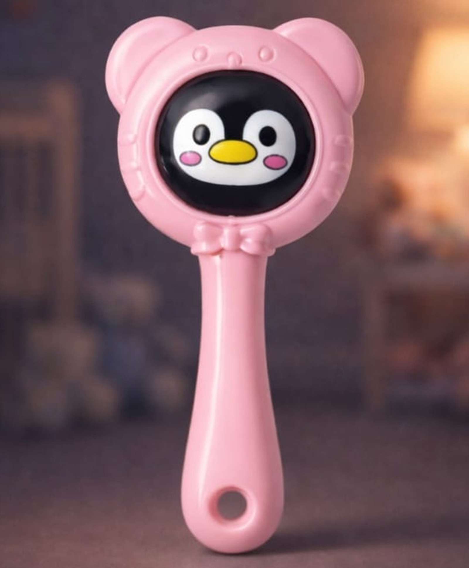Sparkle Joy Baby Rattle Toy with Easy Grip Handle Cute Cartoon Penguin Design Lightweight Musical Rattle Teether for Newborn Babies & Toddlers ( Pink )-image-32