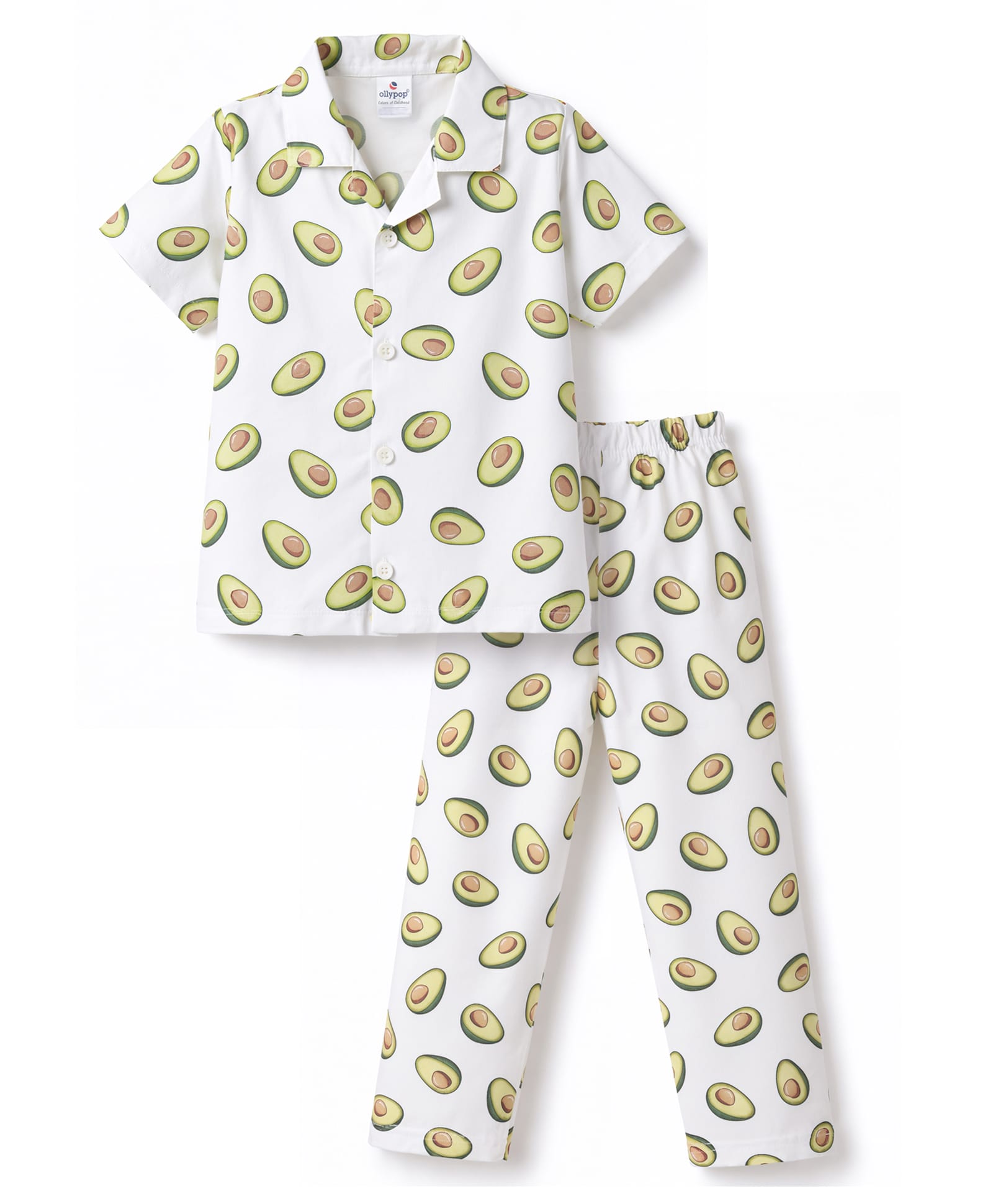 Ollypop Sinker Knit Half Sleeves Co-Ord Shirt & Pyjama Night Suit With Avocado Print - White-picture-11