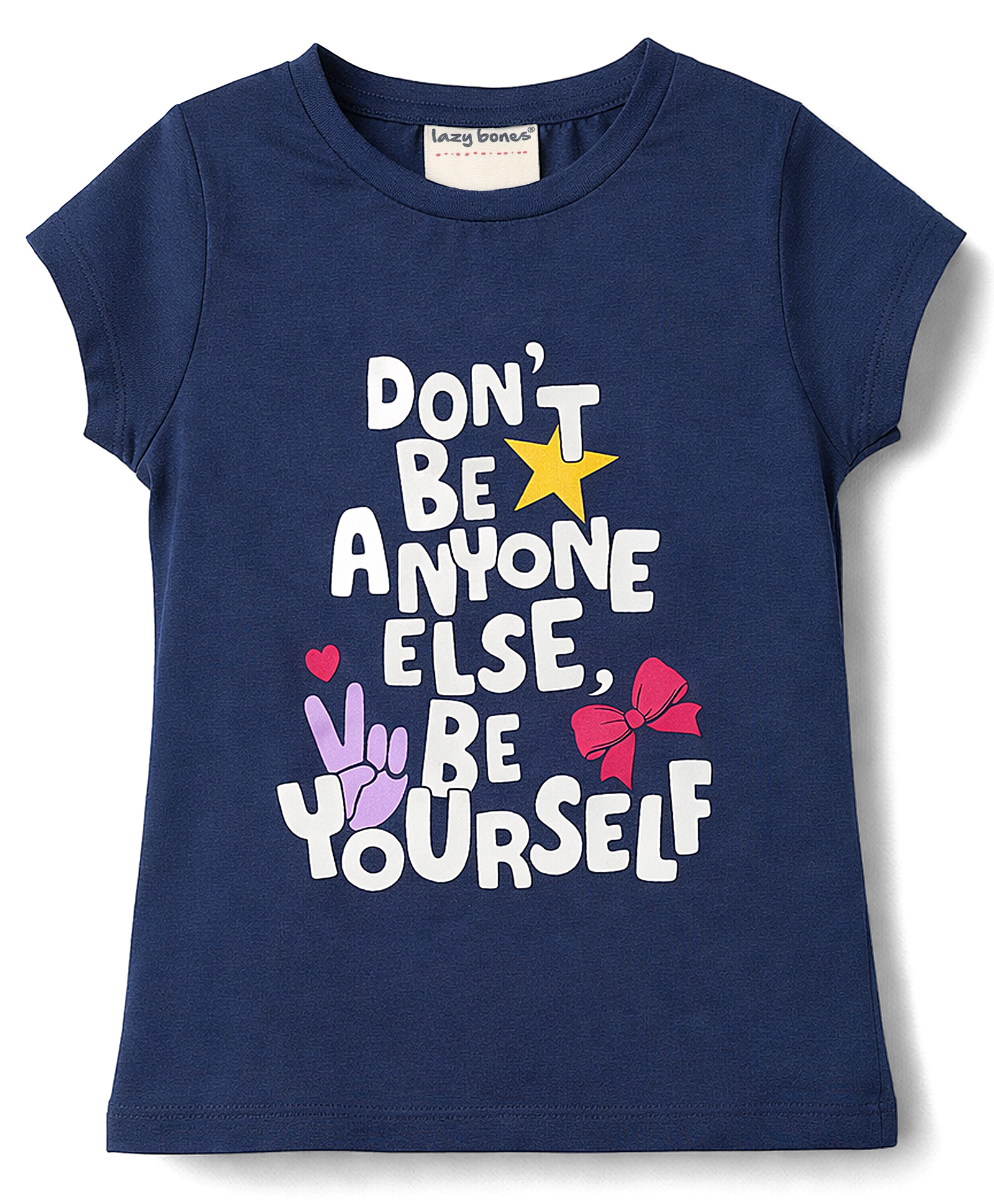 Lazy Bones Sinker Knit Half Sleeves T-Shirt With Text Print - Navy Blue-picture-19