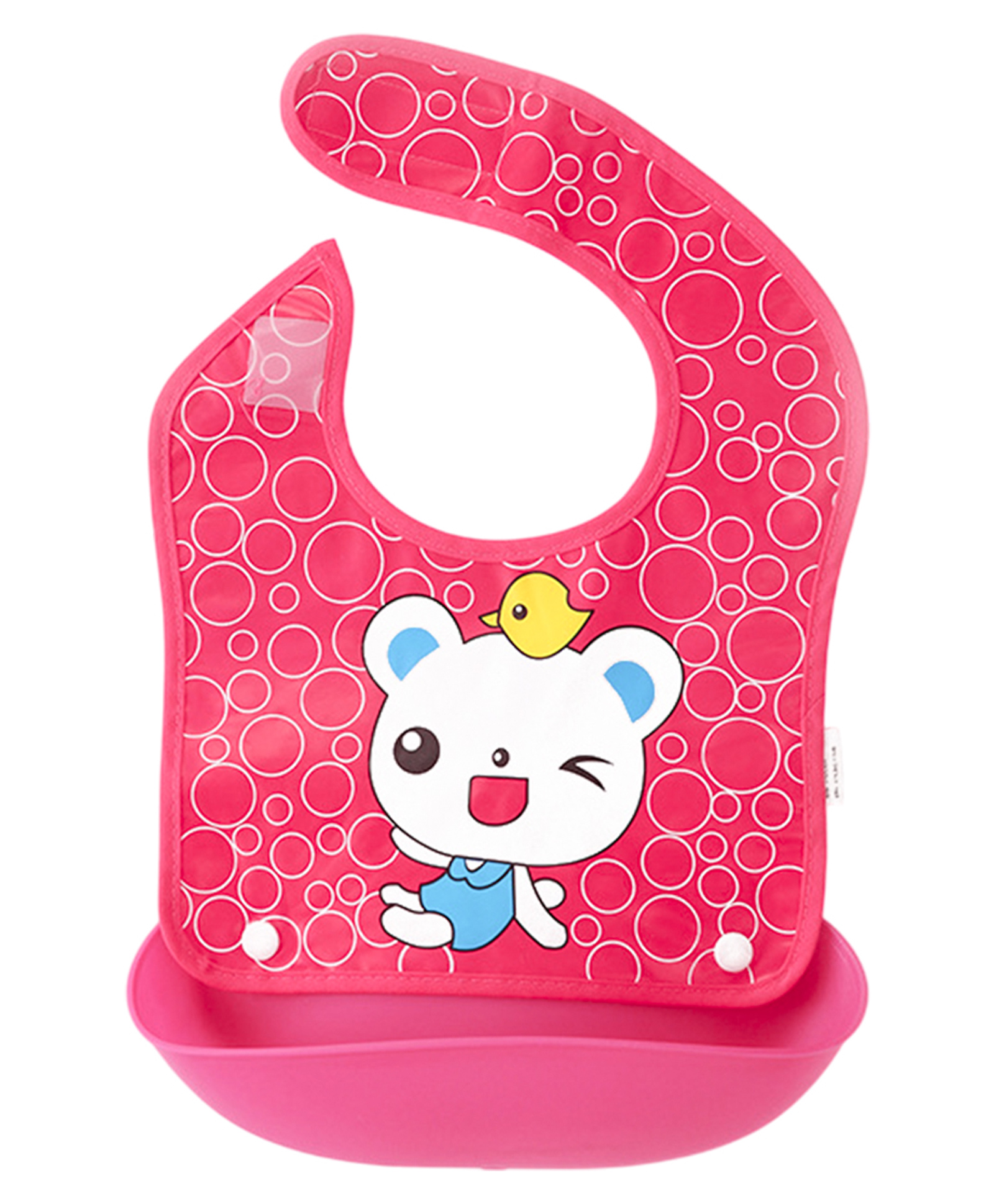 MOMISY Baby Bib For Newborn Waterproof Silicone Baby Bib with Pocket (Dark Pink Bear)-image-22