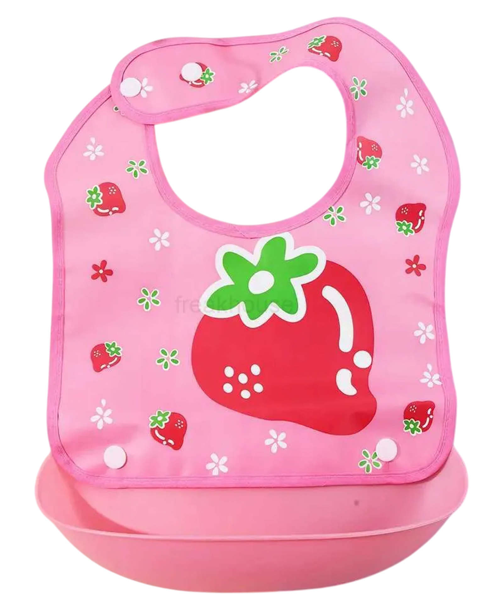 MOMISY Baby Bib For Newborn Waterproof Silicone Baby Bib with Pocket, 6+ Months (Pink Strawberry)-picture-8