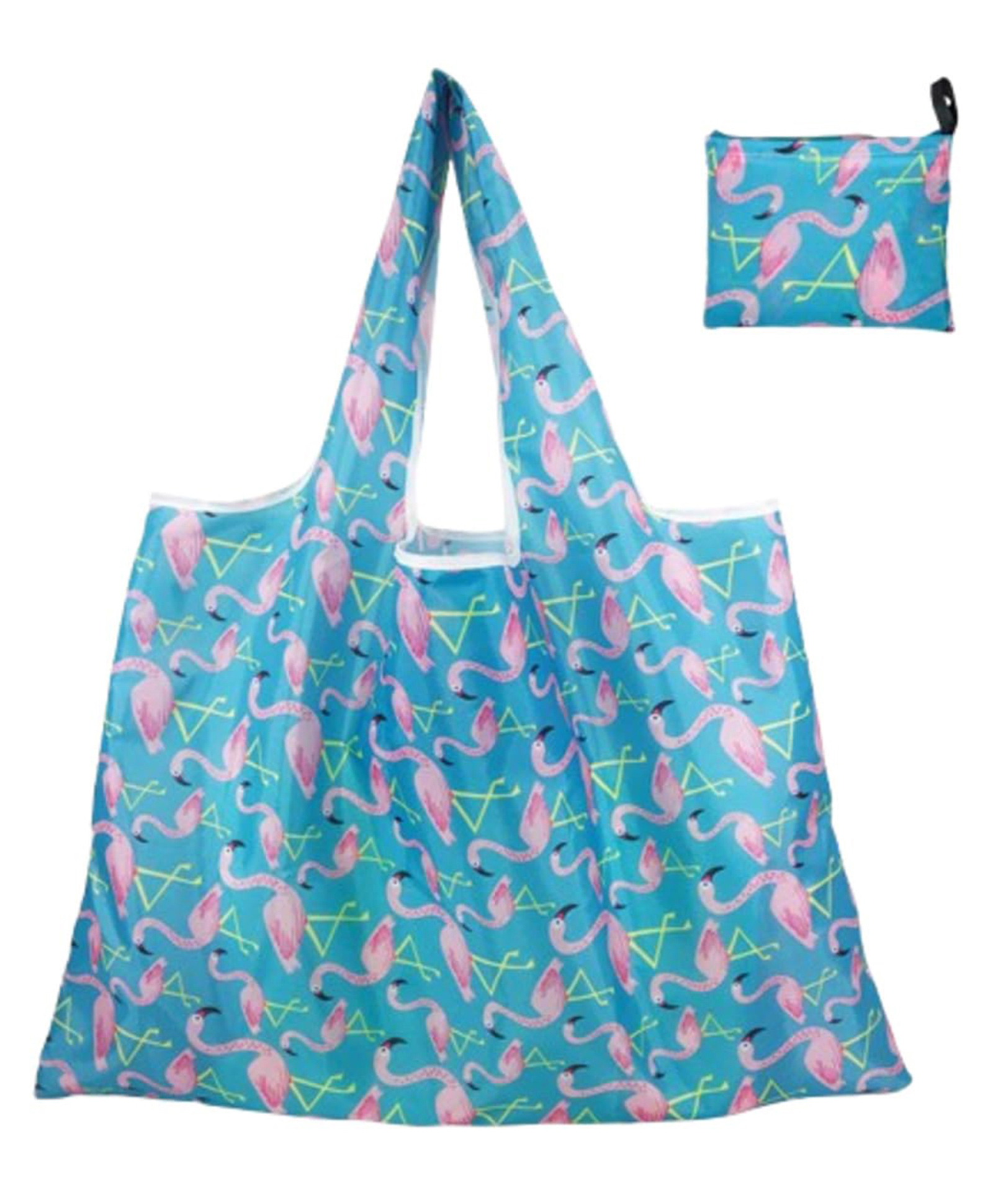 MOMISY Designer Foldable Reusable Shopping Tote Bag, Eco-Friendly Travel Bag (Blue Flamingo)-picture-41