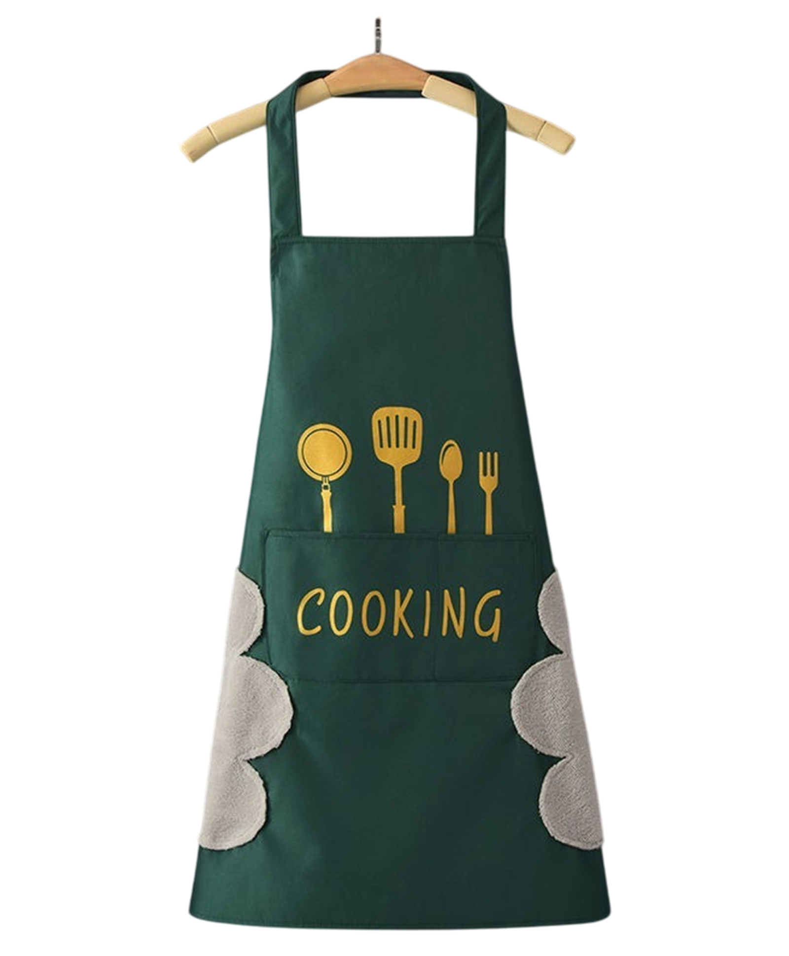 MOMISY Waterproof Kitchen Apron with Pockets & Side Towel (Green)-image-38