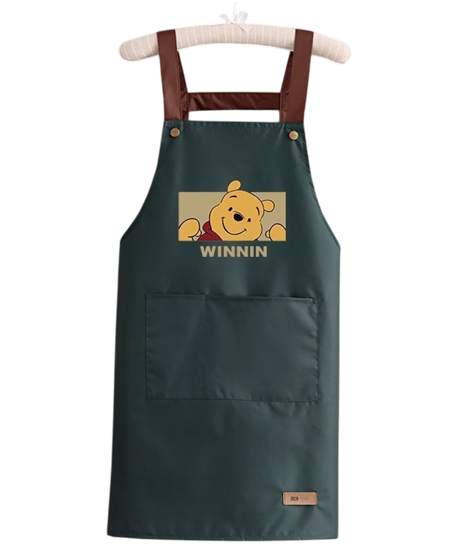 MOMISY Kitchen Apron with Front Pocket, Cute Cartoon Cooking Apron (Dark Green)-image-45