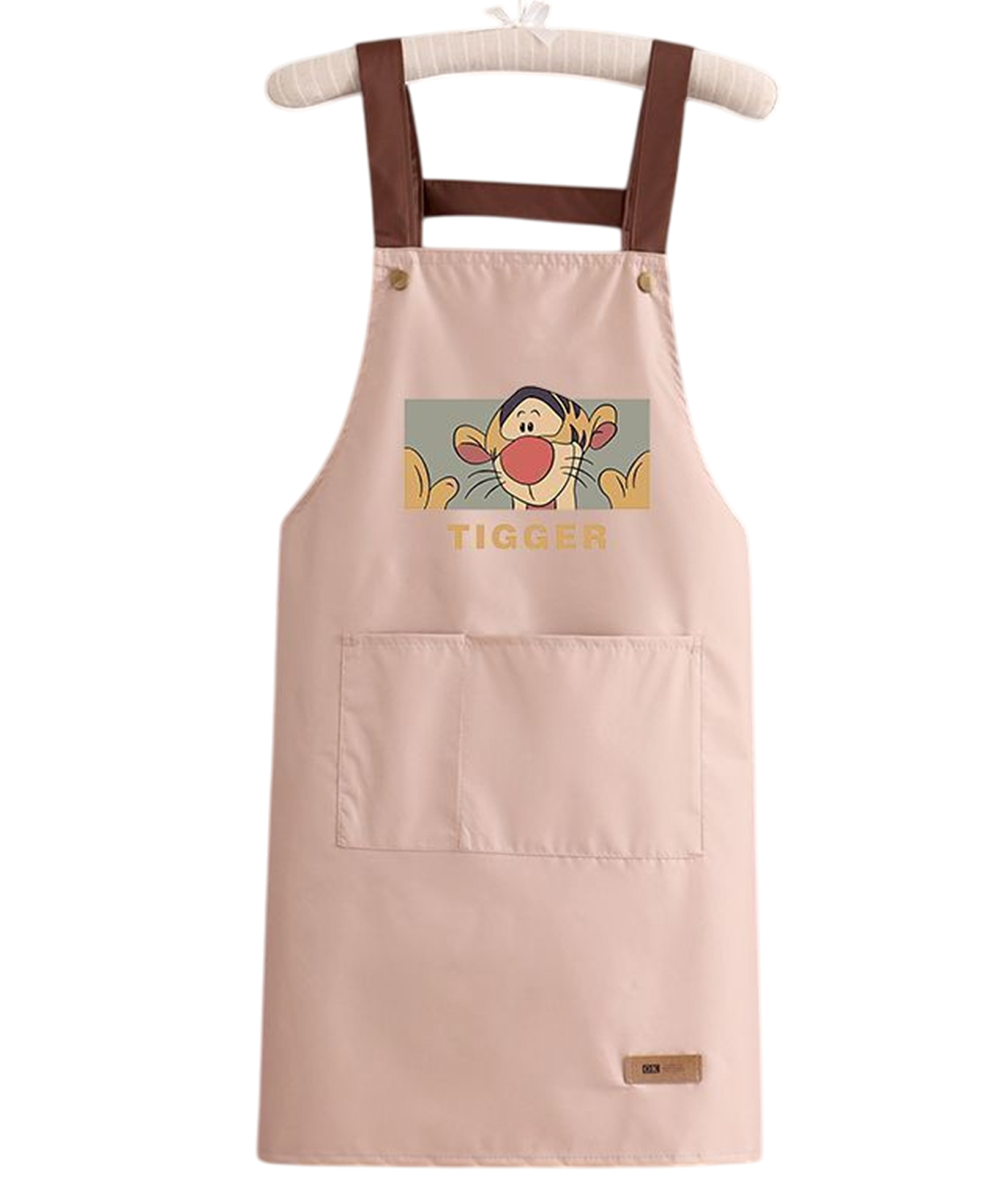 MOMISY Adjustable Kitchen Apron with Front Pocket - Cute Cartoon Print (Peach)-image-33