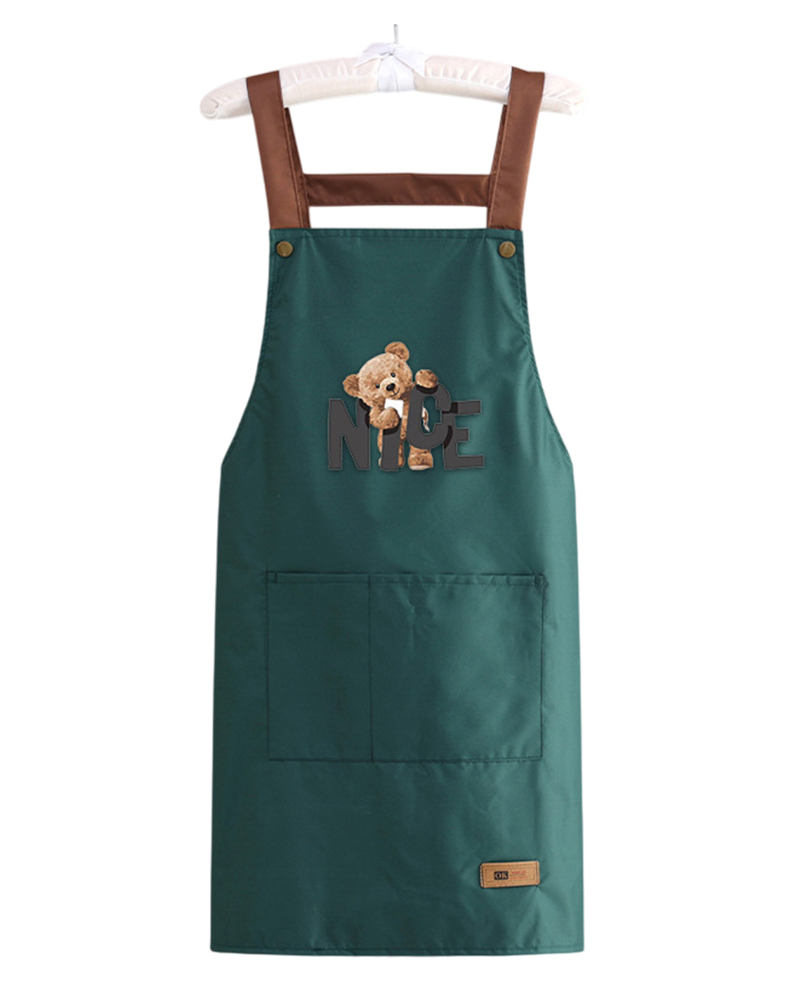 MOMISY PVC Kitchen Apron with Front Pocket and Adjustable Strap (Dark Green)-image-13