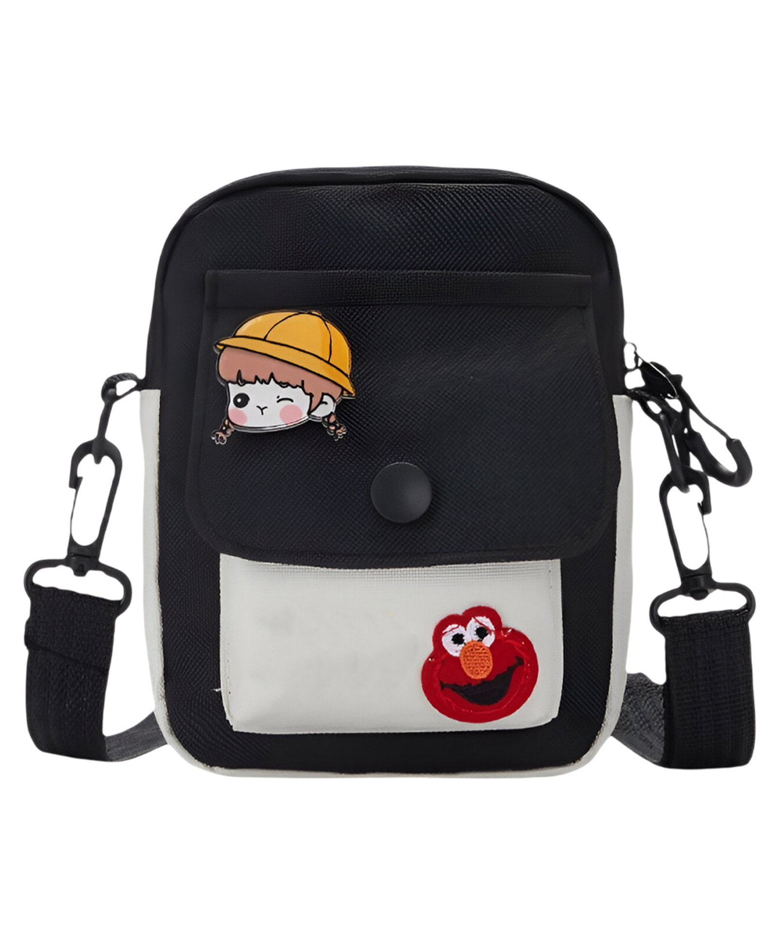 MOMISY Women's Canvas Crossbody Bag with Rainbow Character Design (Black)-image-21