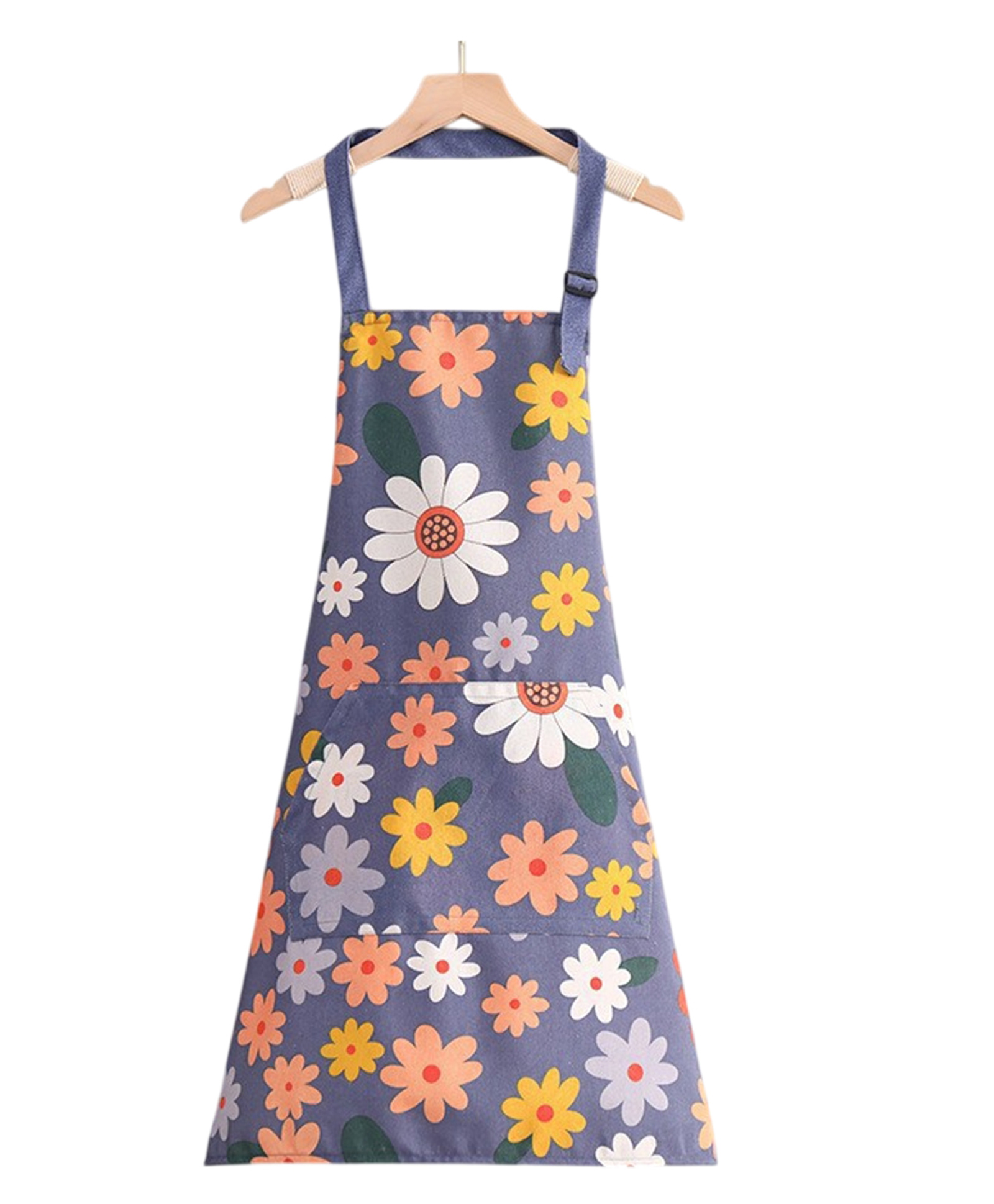 MOMISY Canvas Kitchen Apron for Men & Women, Floral Print Cooking Apron Blue Sunflower-picture-12