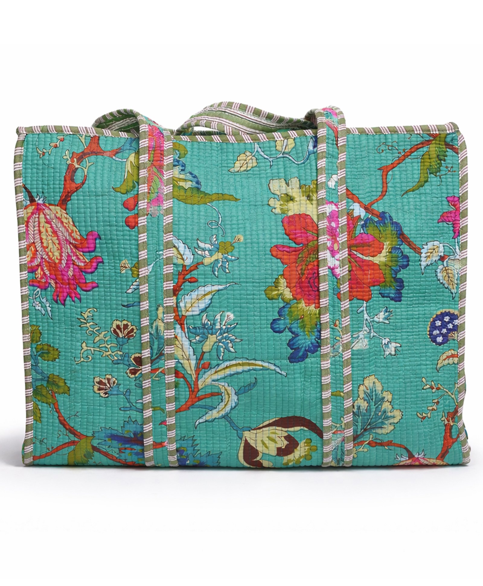 MOMISY Handmade Quilted Cotton Floral Tote Bag, Reusable Shoulder Bag (Green,18" * 18")-image-26