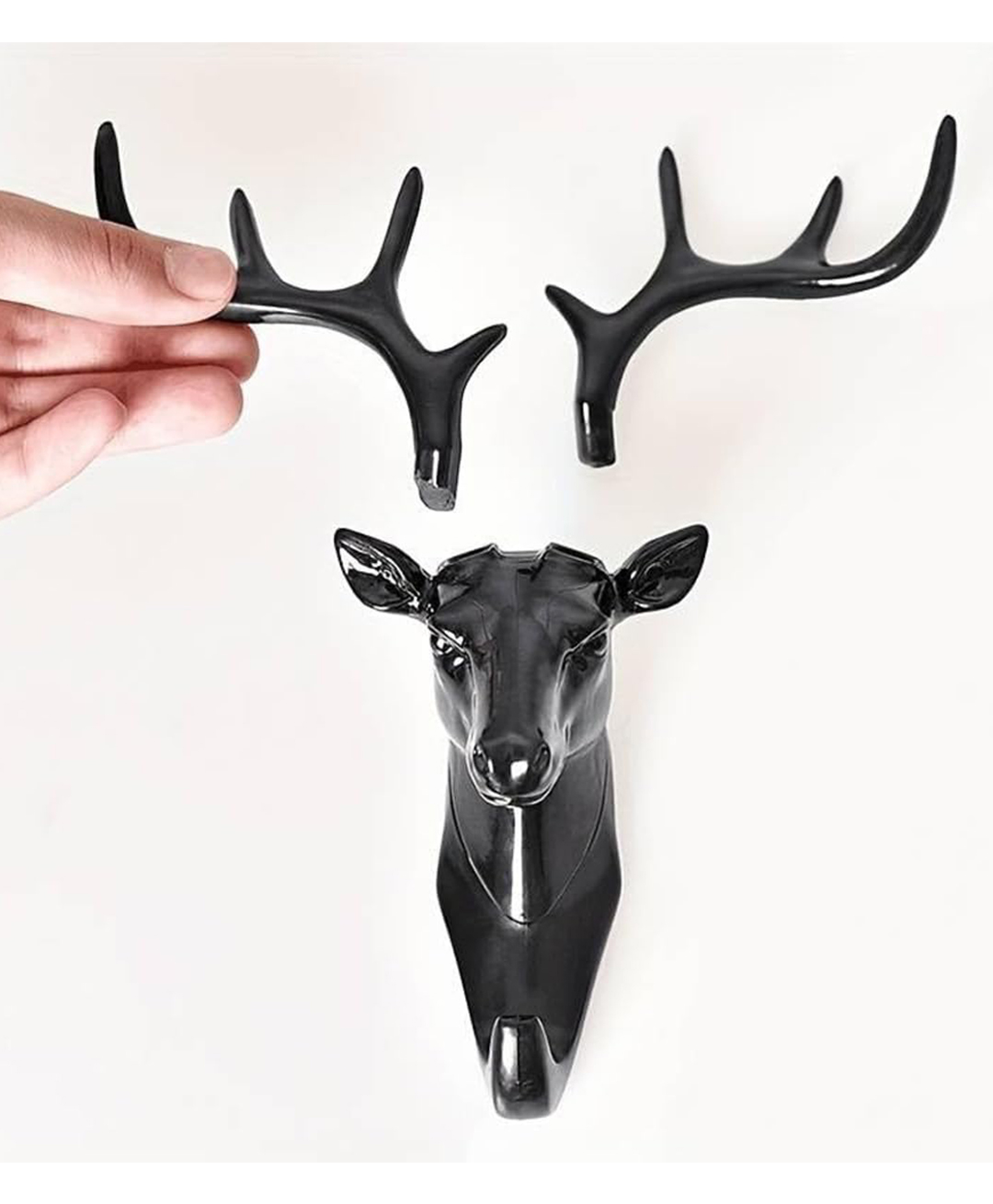 PIPALIYA Kids Decorative Deer Head Wall Hook Detachable Antlers | Black Animal Wall Hanger for Nursery, Kids Room & Playroom Décor-picture-12