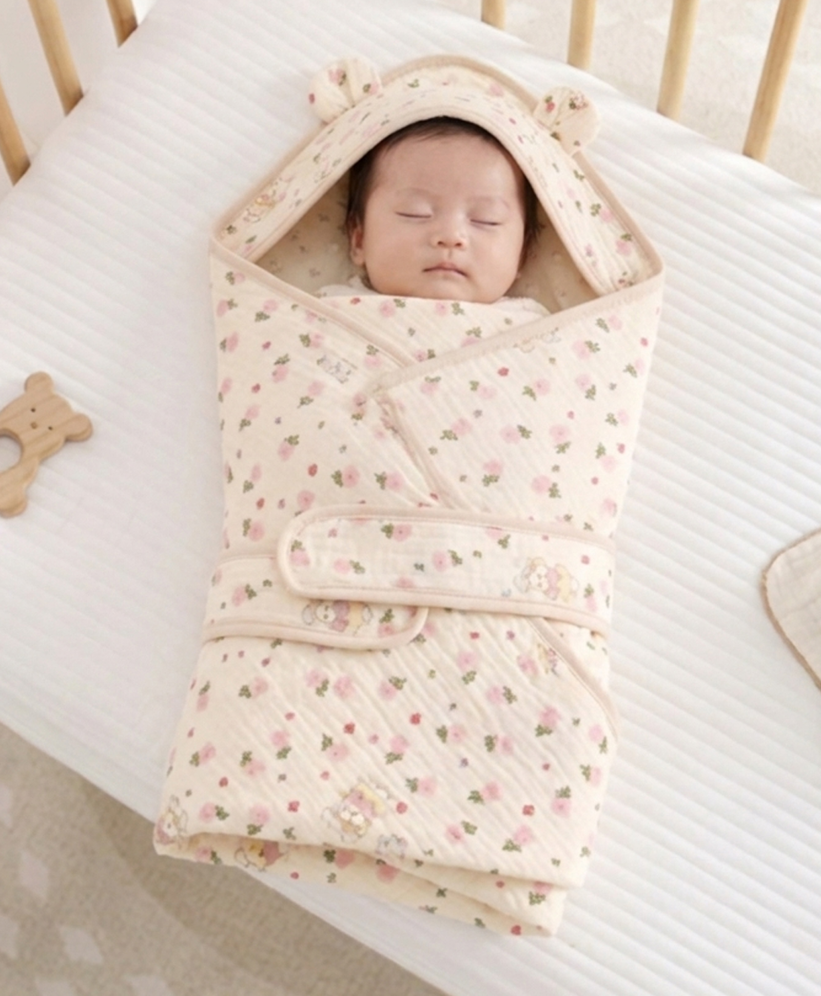 Baby Tales 100% Organic Muslin Cotton Swaddle & Receiving Blanket Soft & Breathable, Flory garden with Rabbit Print - Multicolor-image-46