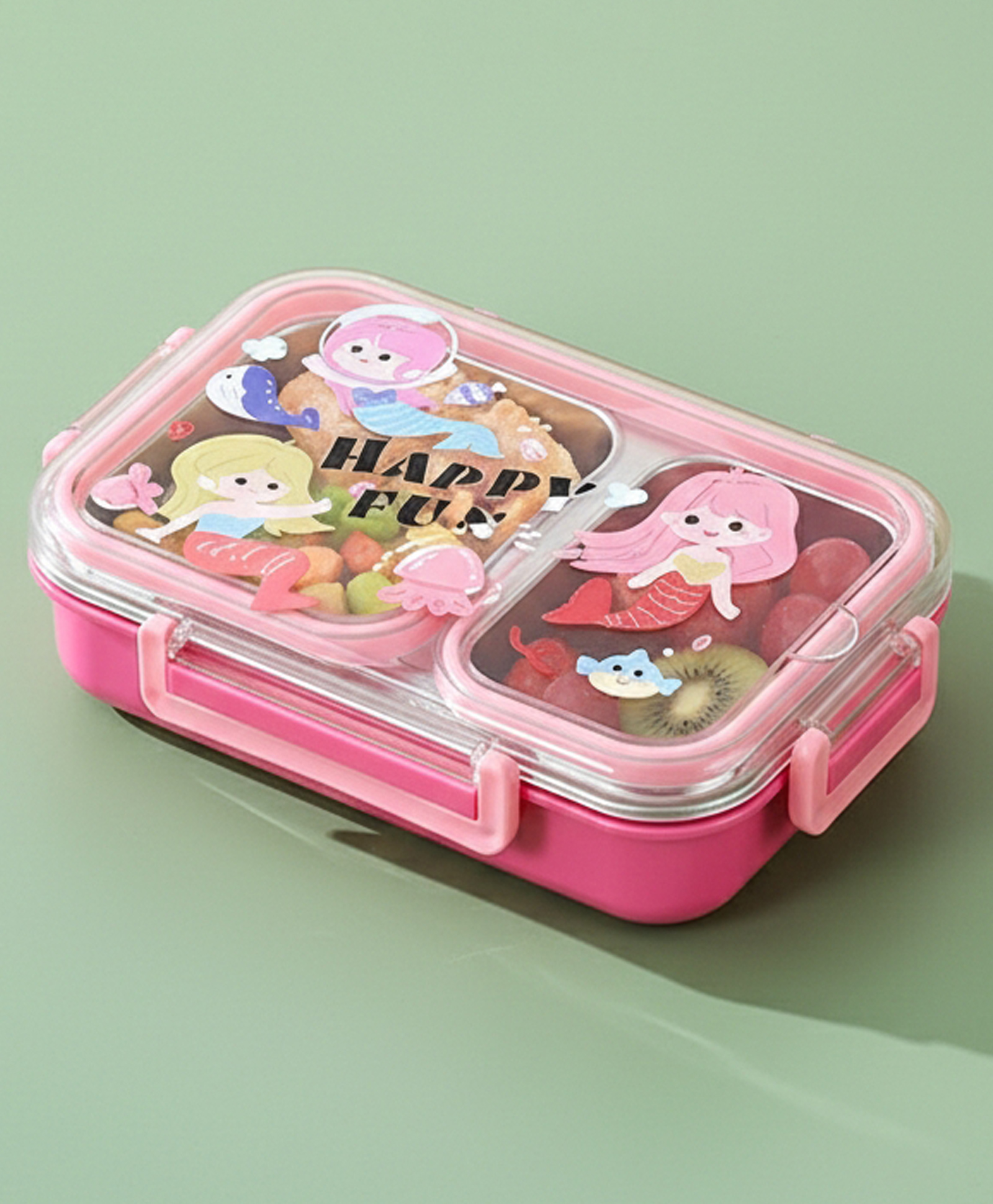Purple Tots Mermaid Print Stainless Steel Lunchbox For Kids 2 Compartment Insulated Tiffin Box & BPA Free Kids Lunch Box Spill & Leak Proof 750 ml - Pink-image-2