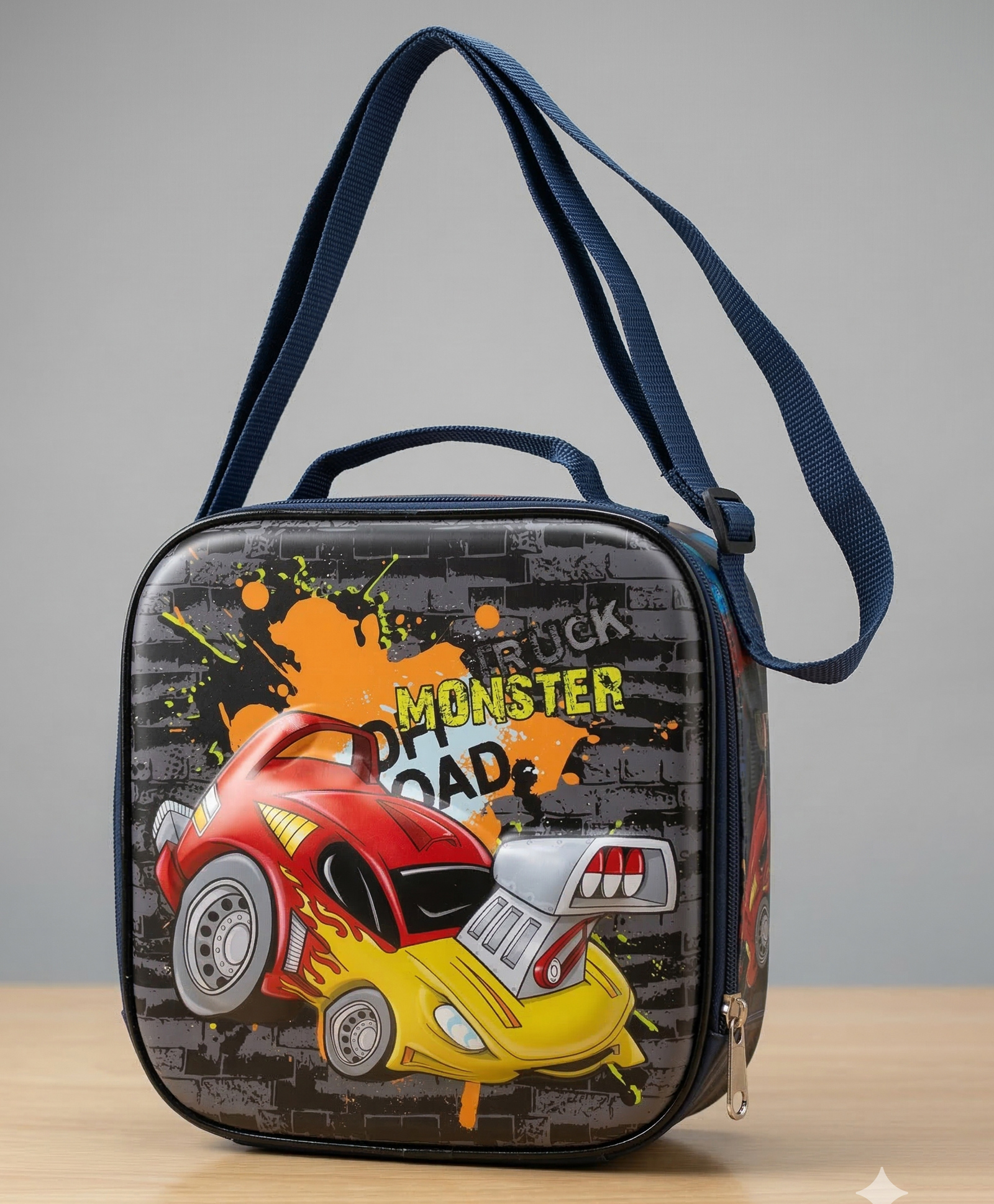 Purple Tots Monster Car Lunch Bag | Insulated Kids Lunch Box | Fun School Tiffin Bag for 3+ Years- Black-image-15