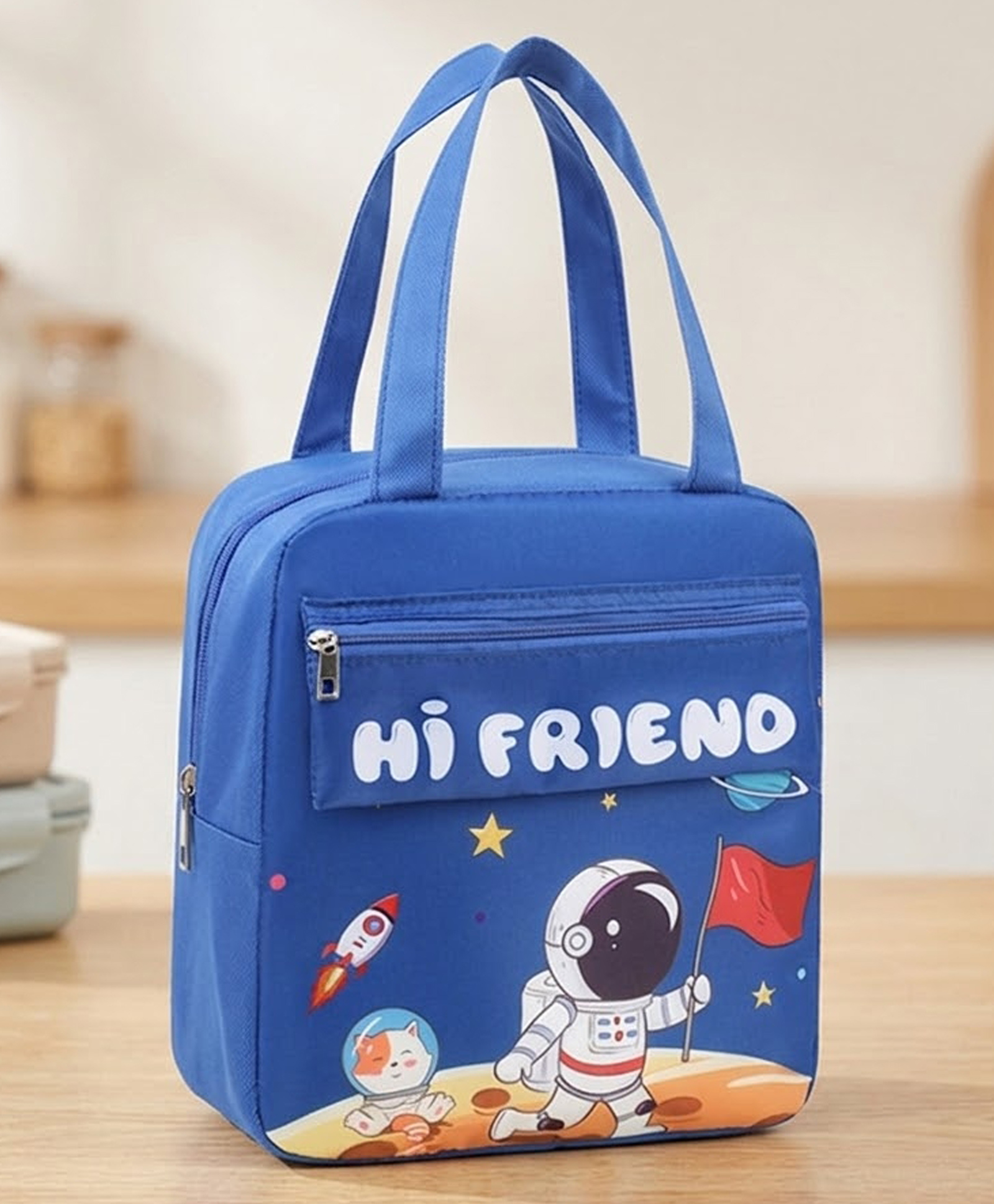Purple Tots Back To School Season Cute Astronut Thickened Cartoon Bag | Children's Insulated Lunch Box Bag | Lunch Bag Handbag with Space Print - Blue-image-22