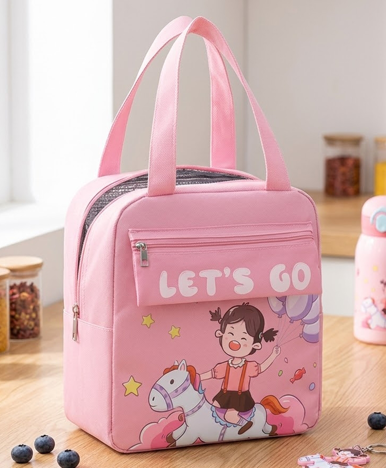 Purple Tots Back To School Season Cute Astronut Thickened Cartoon Bag | Children's Insulated Lunch Box Bag | Lunch Bag Handbag with Unicorn Print - Pink-image-46
