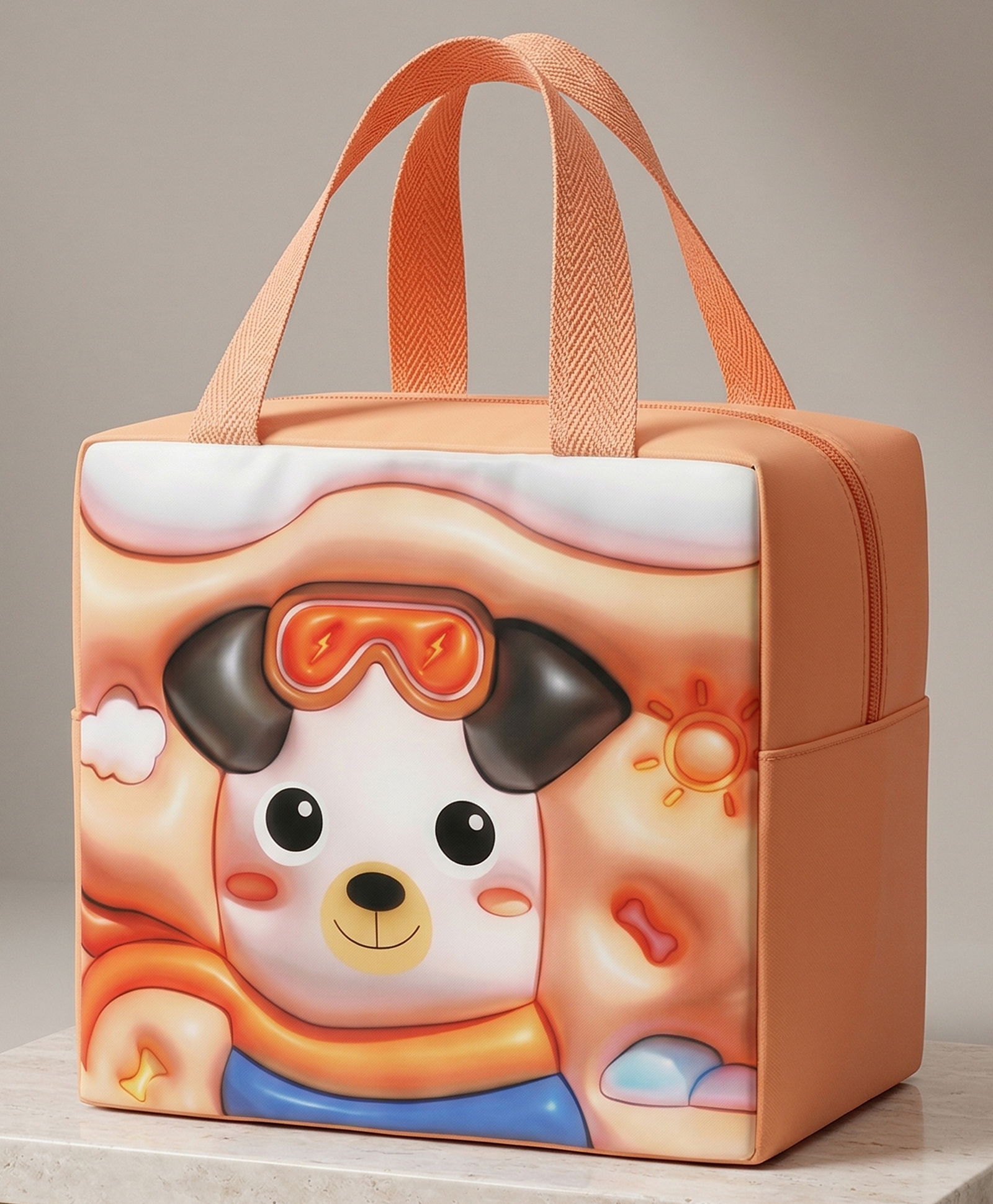 Purple Tots 3D Orange Design Lunch Box Bag Insulated Tiffin Storage Travel - Orange-image-43